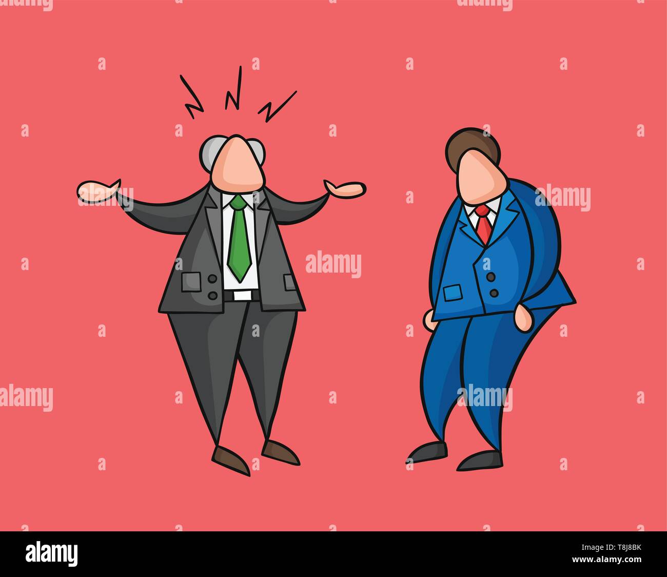 Hand-drawn vector illustration angry boss with businessman worker ...