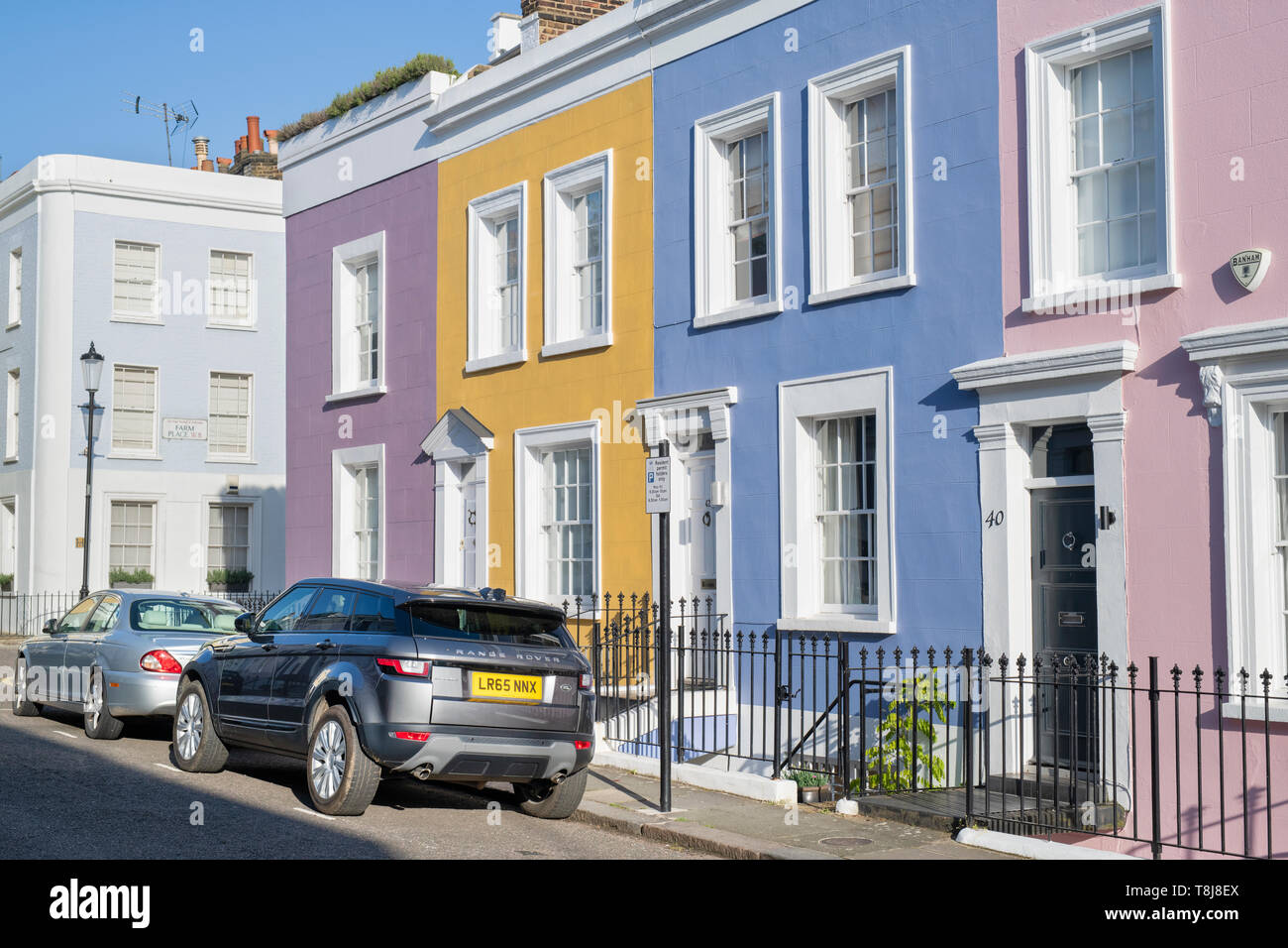 Colourful houses, Hillgate place, Holland Park, Notting Hill, London, England Stock Photo