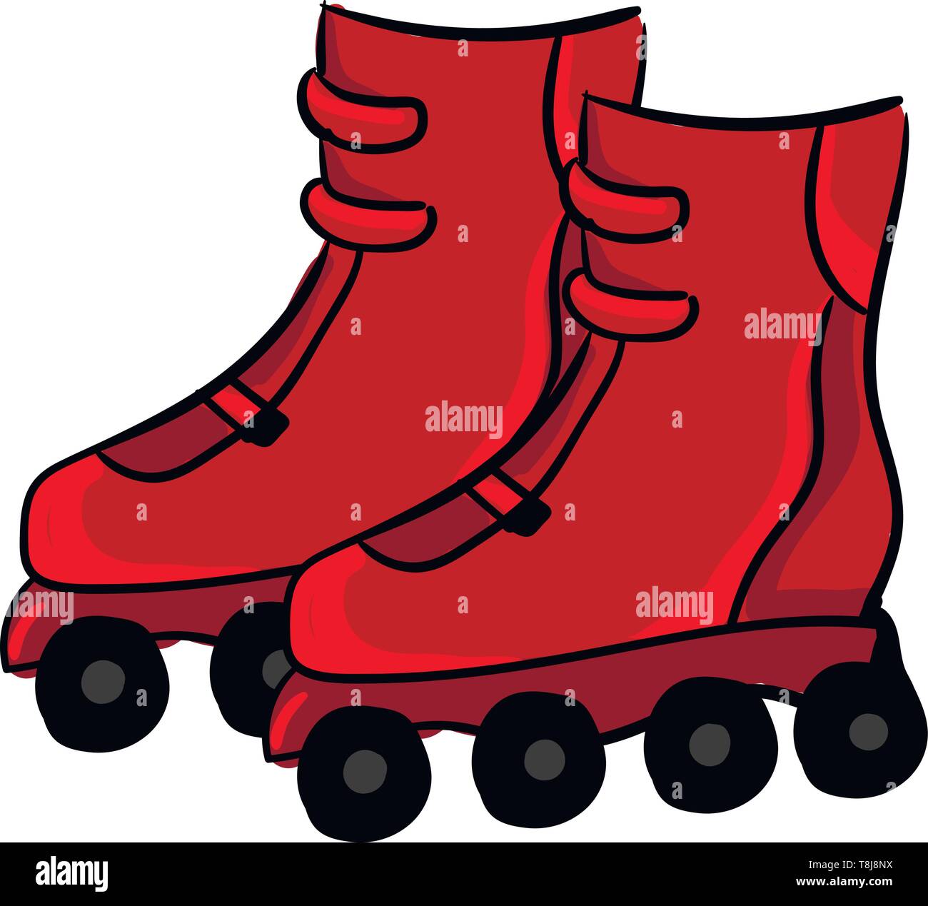 A red-colored roller skates with black wheels of aluminum-alloy that promotes the confidence to enjoy their ride and minimize the pesky blisters, vect Stock Vector