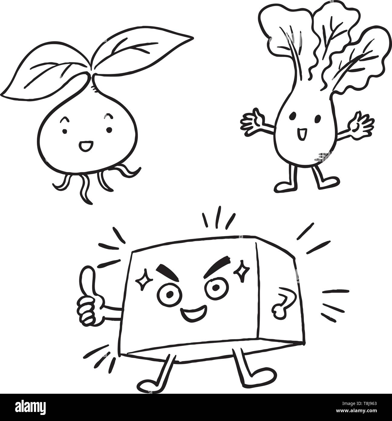 Vegetable line cartoon character vector illustration Stock Vector