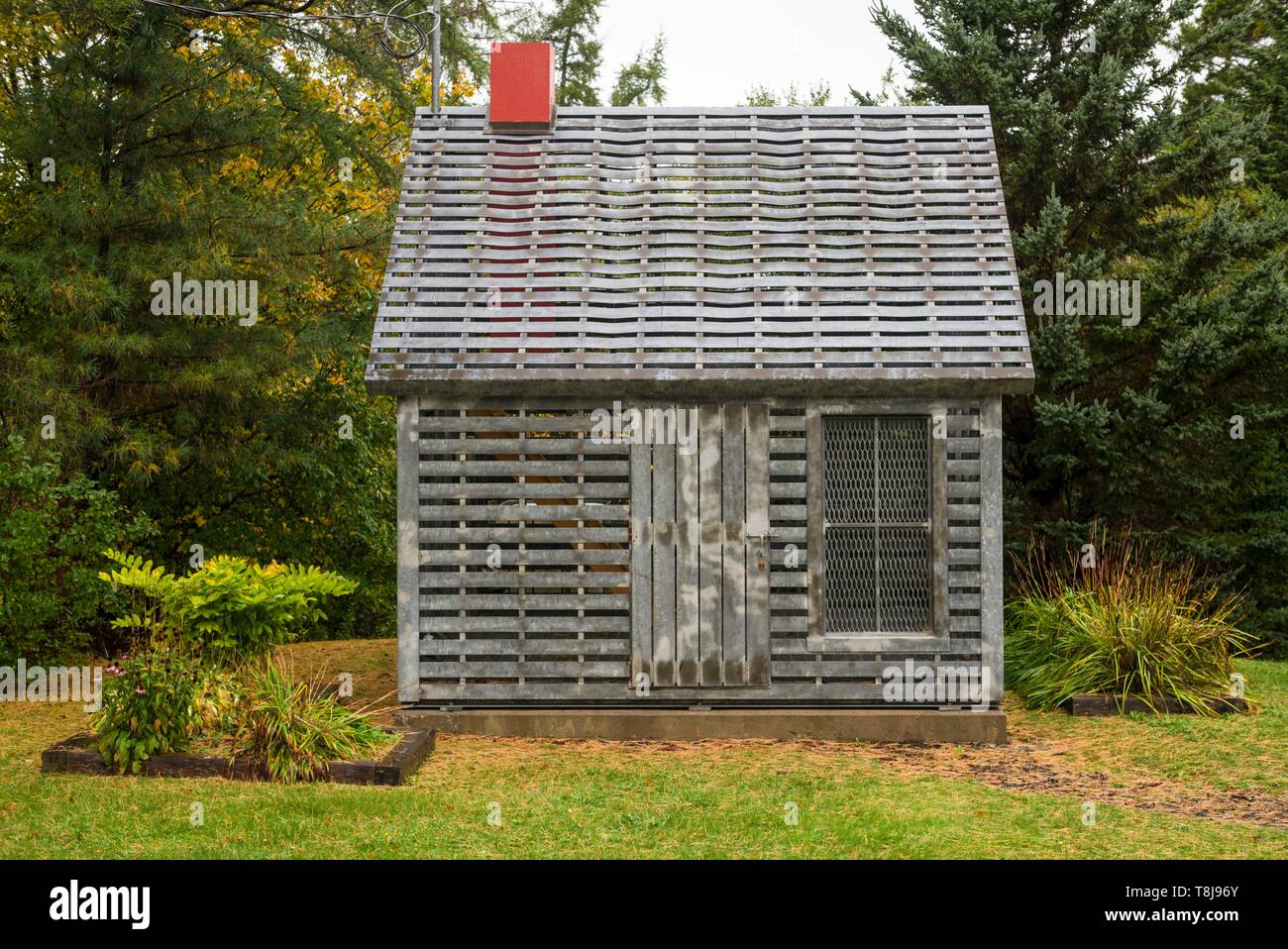 Canada, Nova Scotia, Marshalltown, memorial to painter Maude Lewis on the site of her actual house, now on display at the Art Gallery of Nova Scotia in Halifax Stock Photo