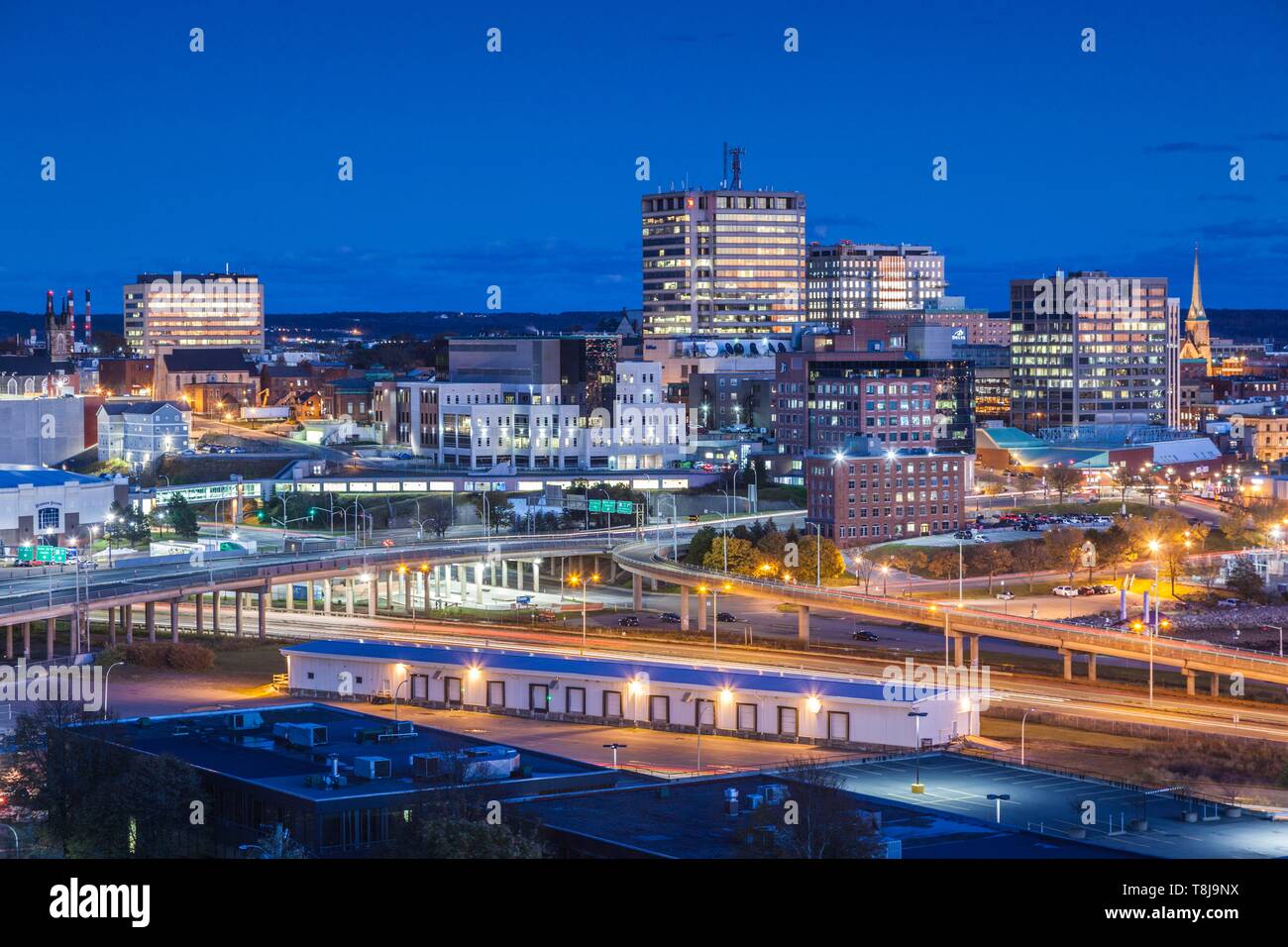 Canada, New Brunswick, Saint John, skyline from Fort Howe, dusk Stock ...