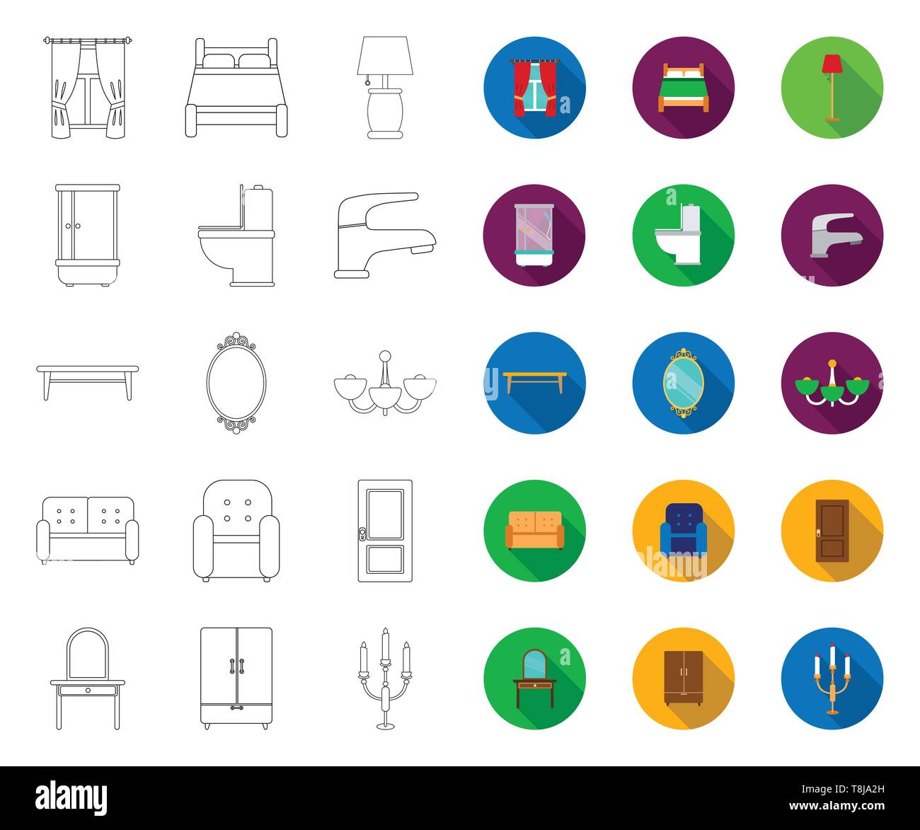 Furniture and interior outline,flat icons in set collection for design ...