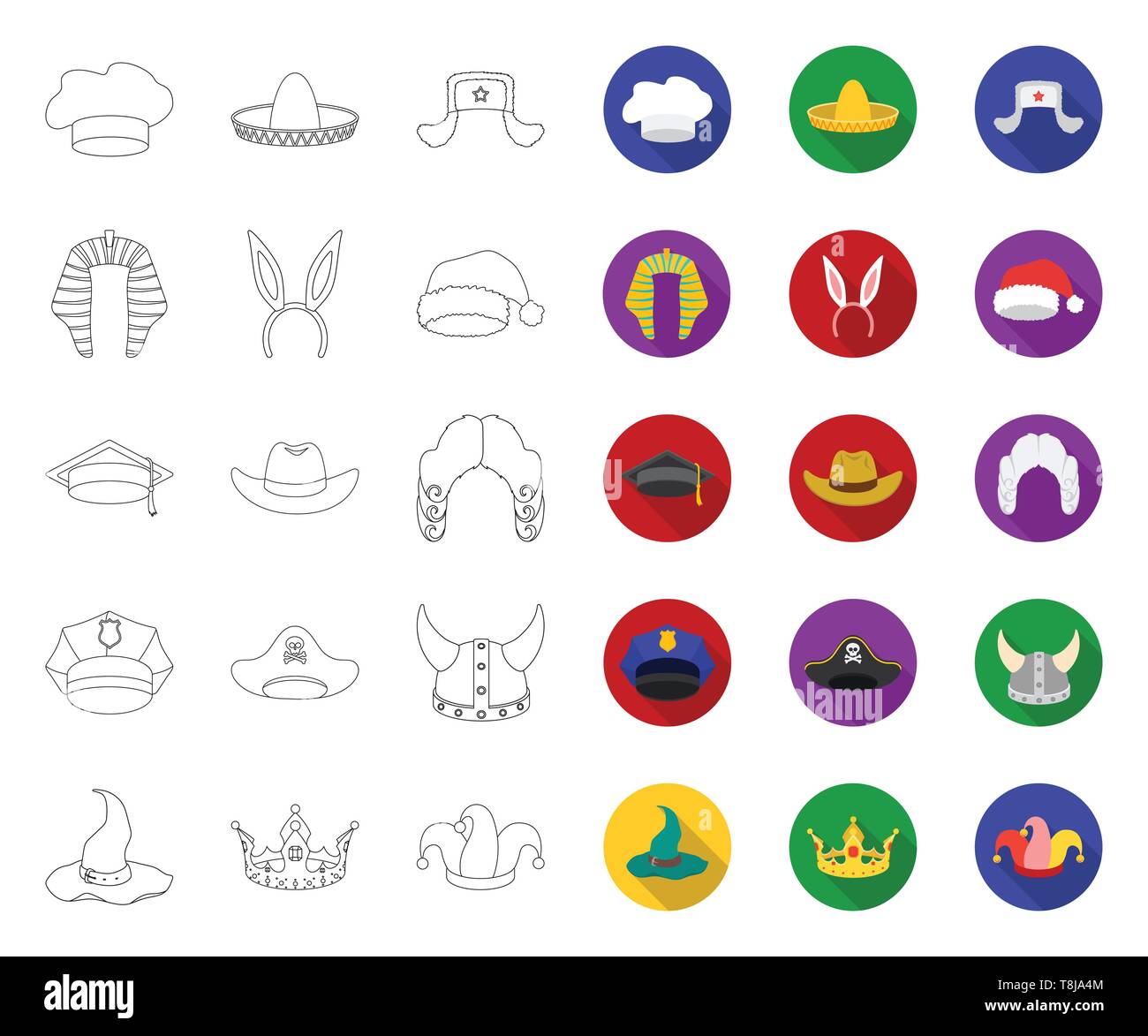 Different kinds of hats outline,flat icons in set collection for design ...