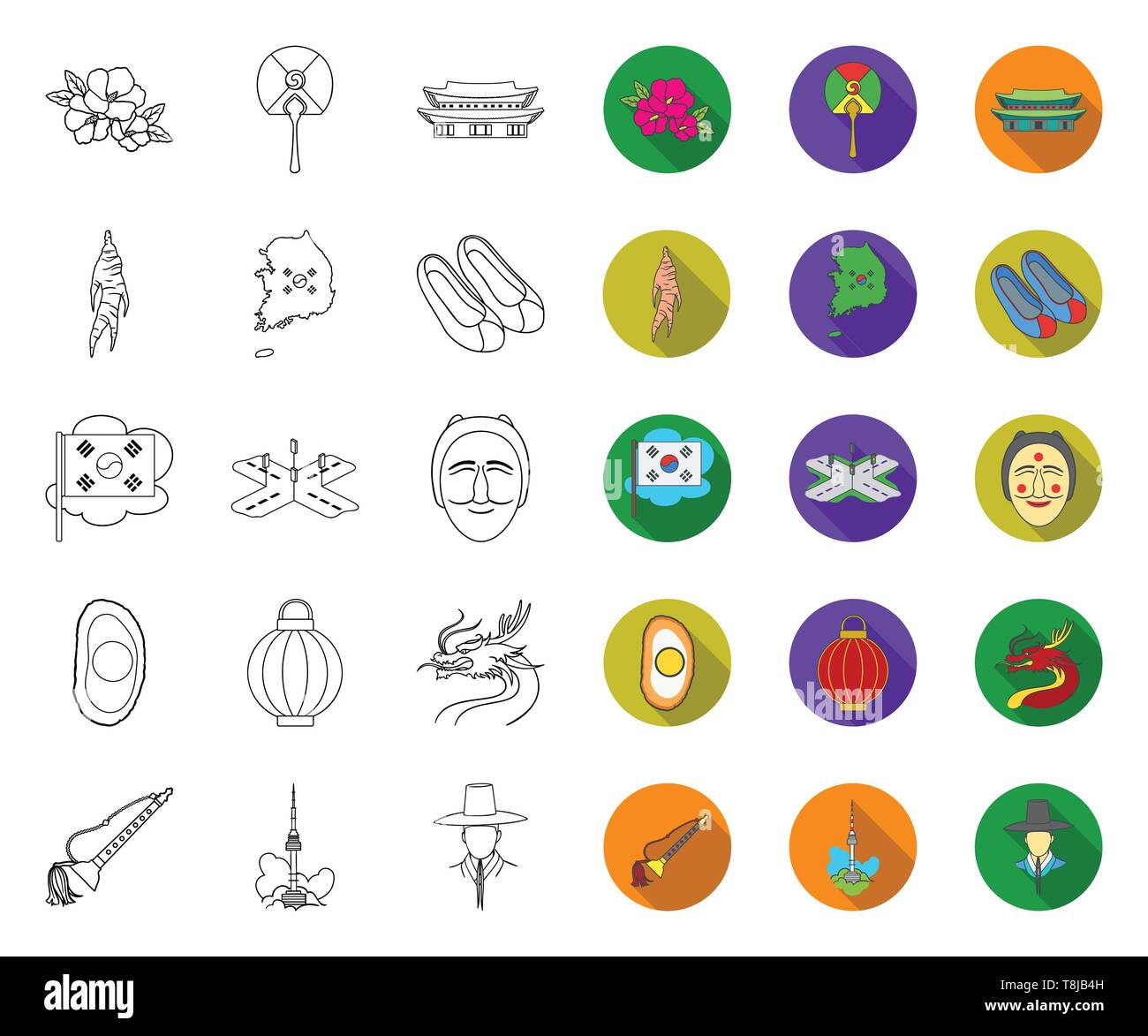Country South Korea outline,flat icons in set collection for design ...