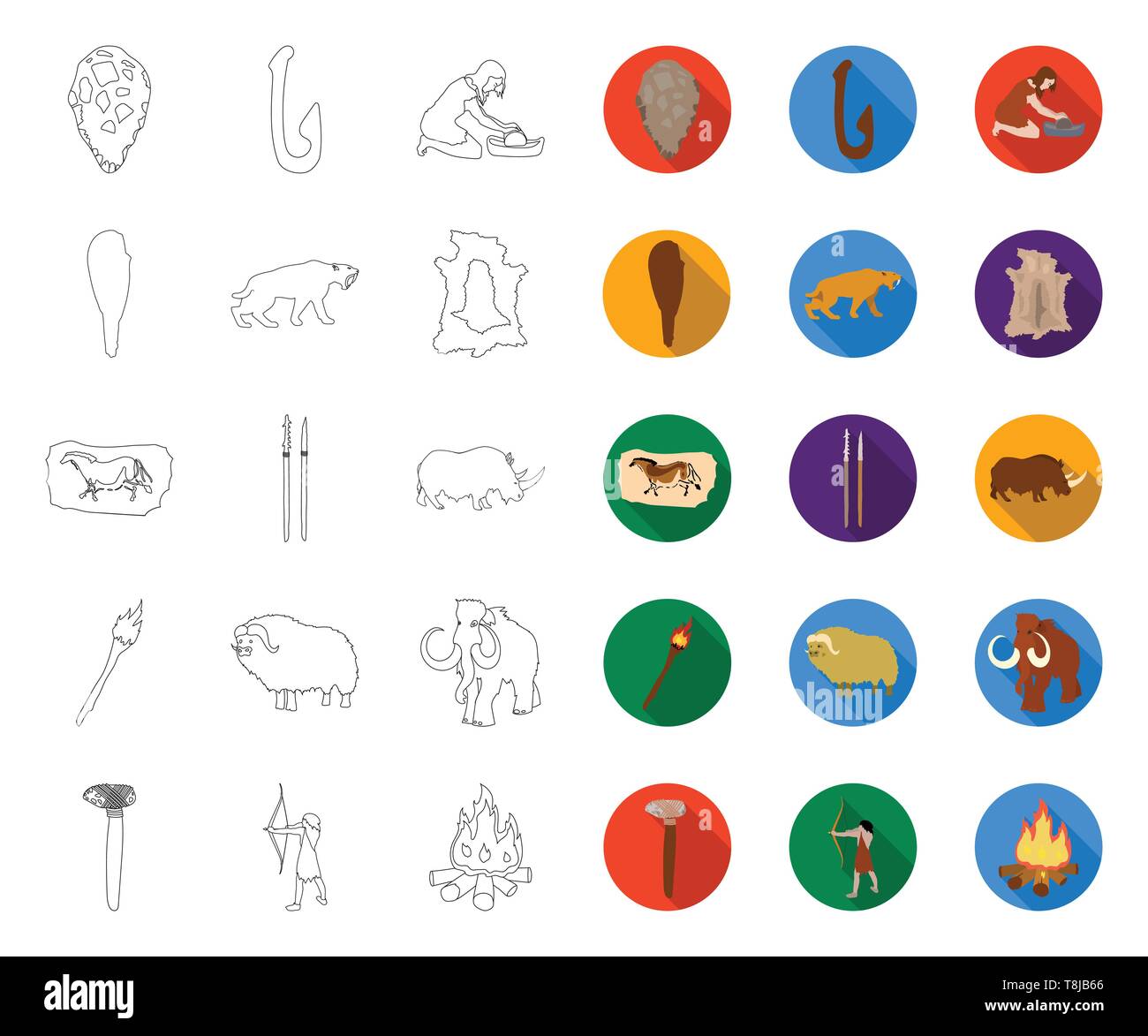 Life in the Stone Age outline,flat icons in set collection for design ...