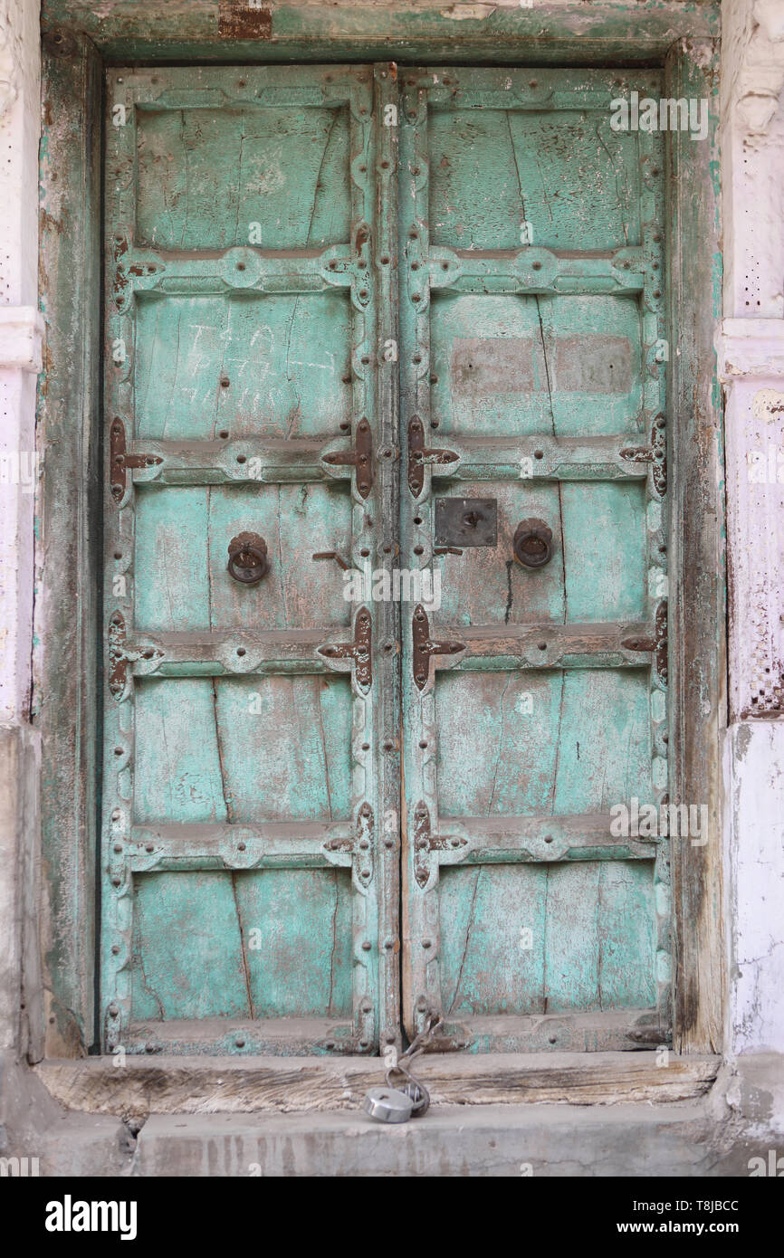 Indian Facade with colorful typical Indian Door Stock Photo