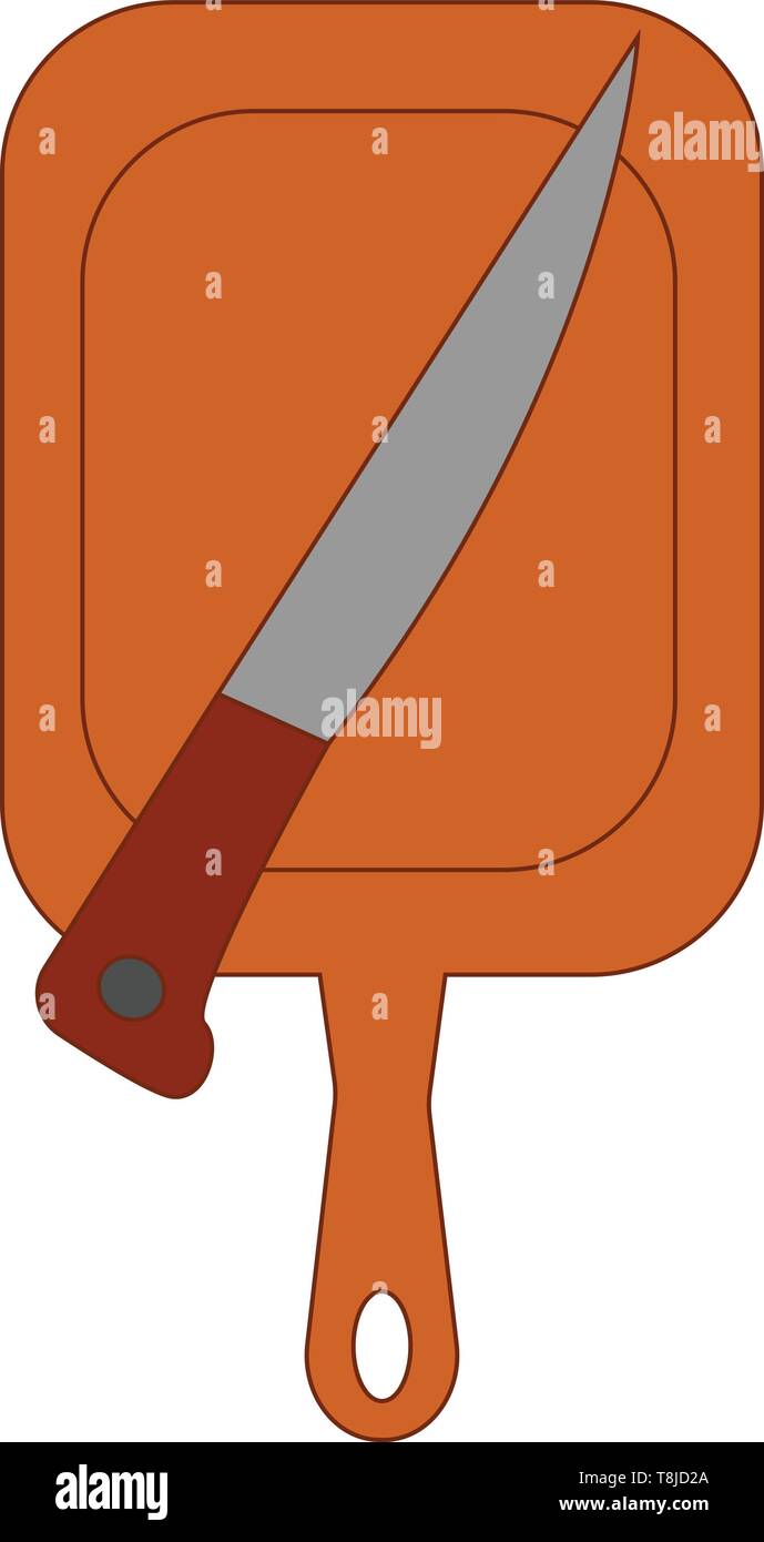 A sharp knife placed on a plastic cutting board in kitchen, vector ...