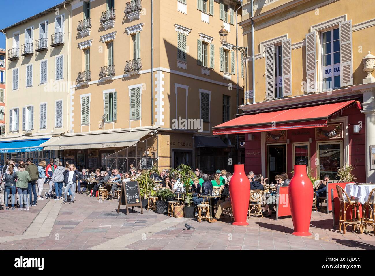 France, Alpes Maritimes, Nice, Old Nice district, Cours Saleya, restaurant terrace Stock Photo