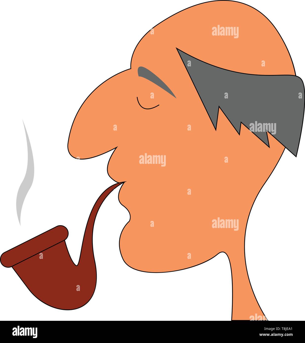 A bald old man smoking tobacco in a brown colored pipe, vector, color drawing or illustration. Stock Vector