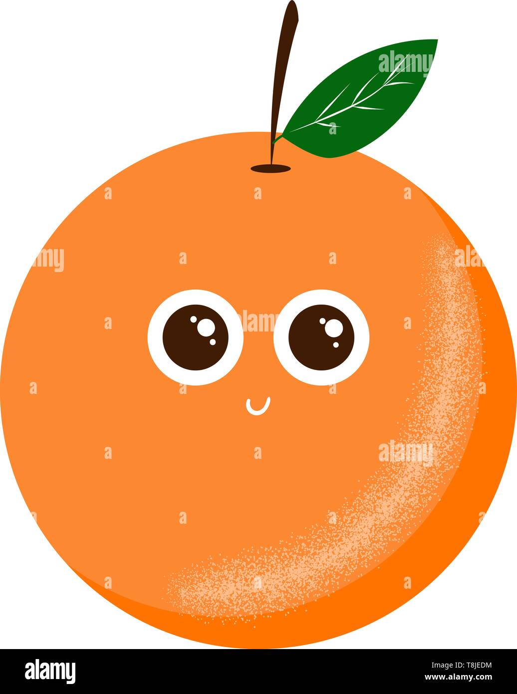 Orange with two green leaves, vector, color drawing or illustration ...