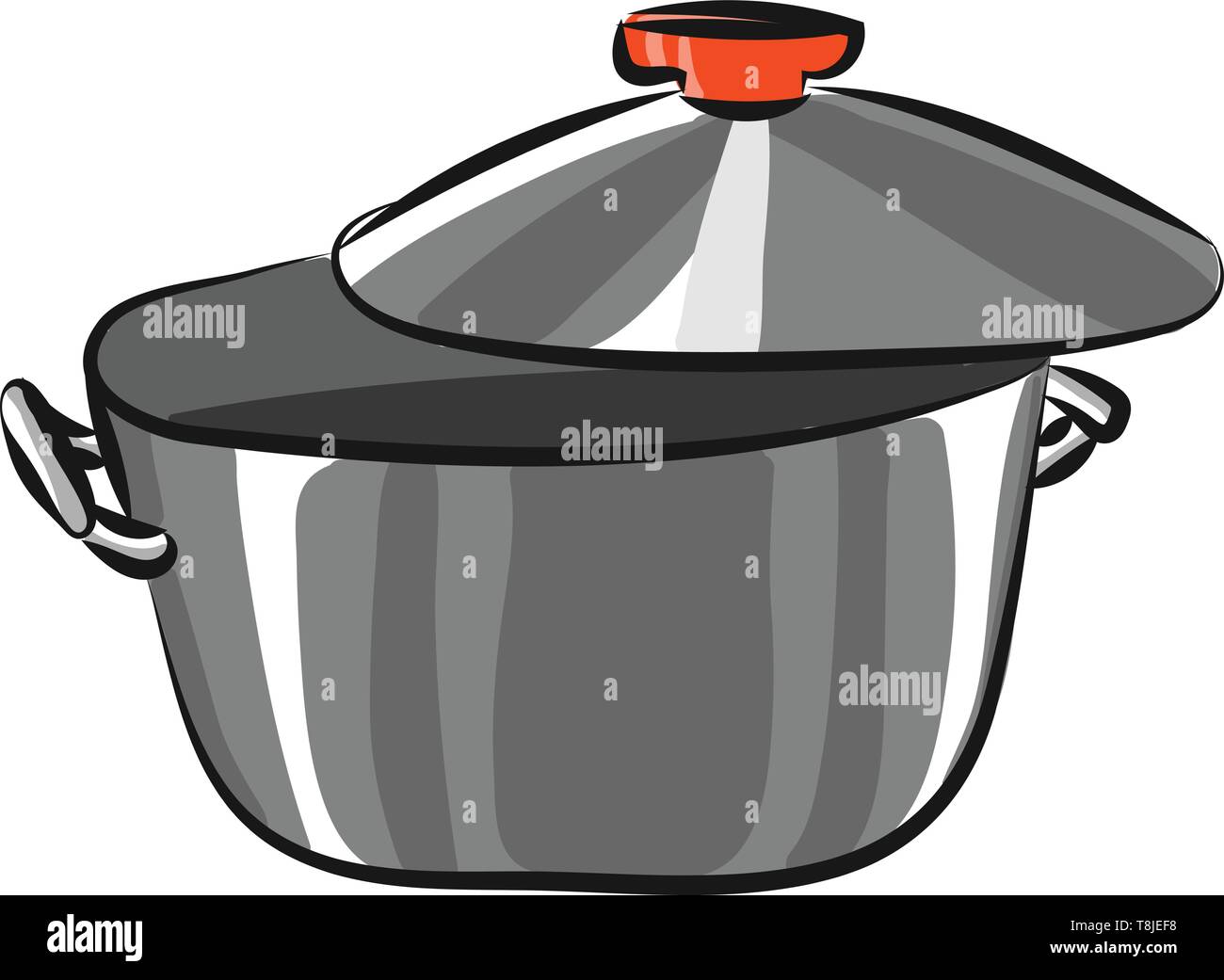Grey colored pan with grey colored lid, vector, color drawing or illustration Stock Vector Image