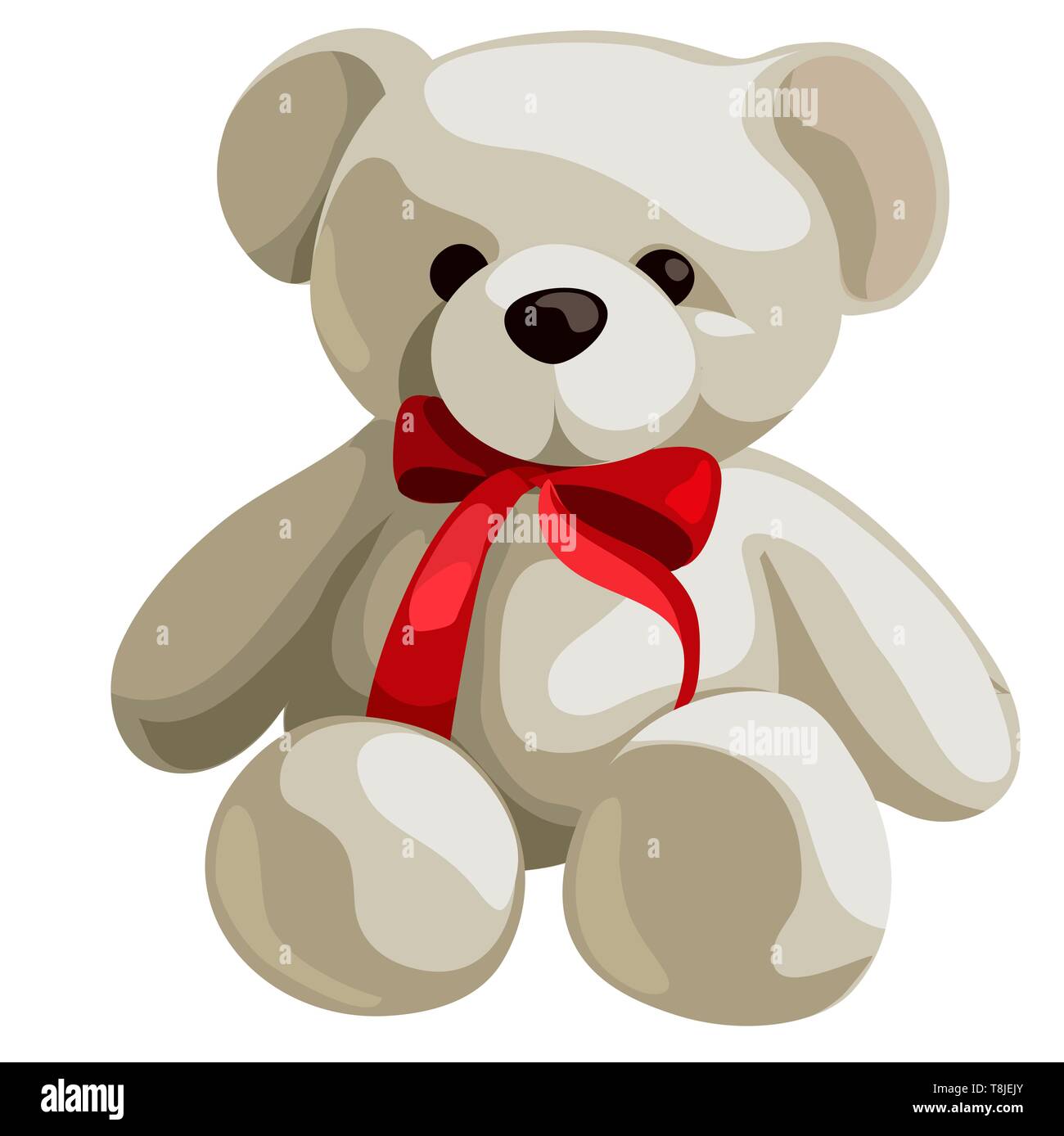 Cute soft teddy bear with red ribbon bow isolated on white background.  Vector cartoon close-up illustration Stock Vector Image & Art - Alamy