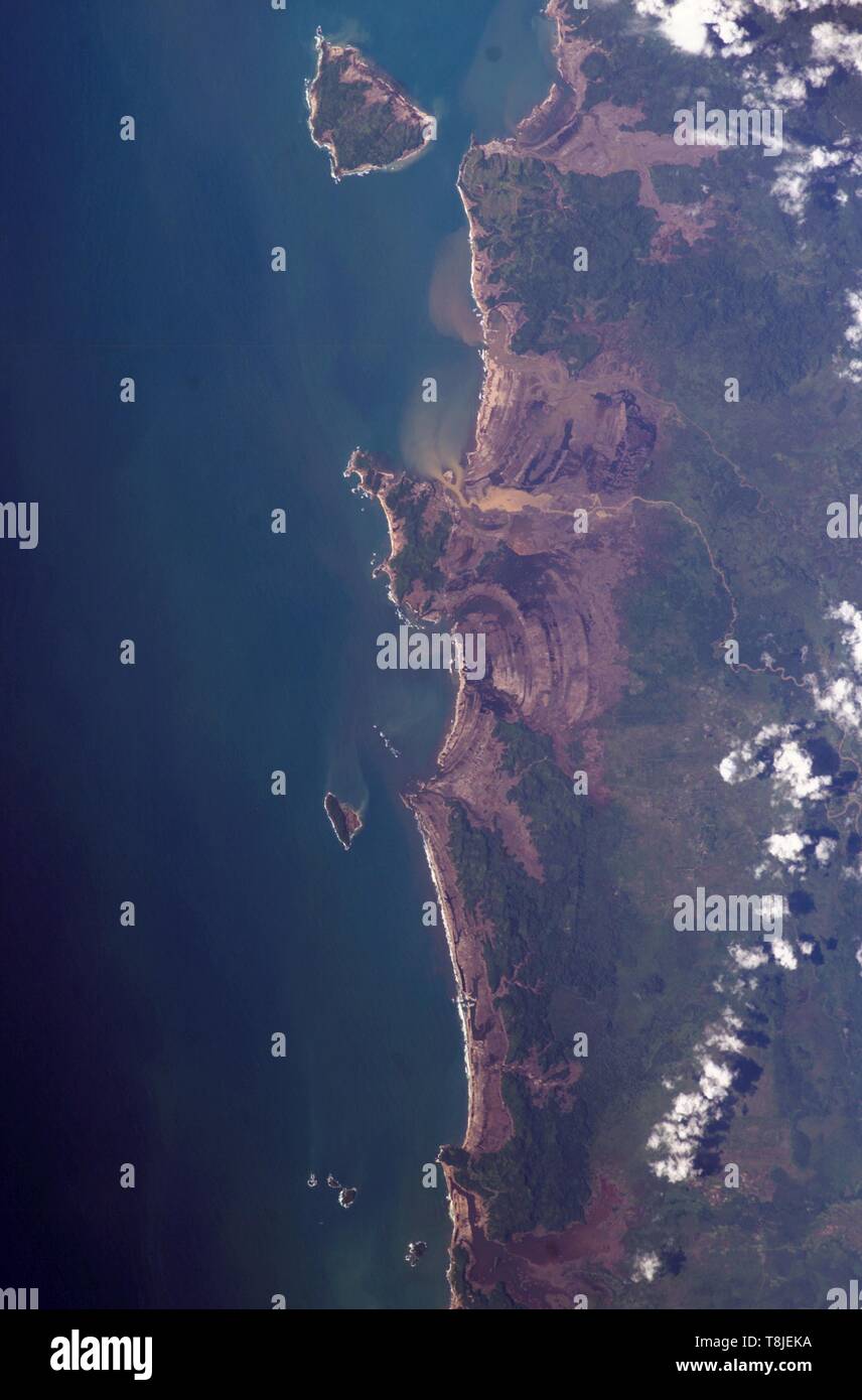 Tsunami damage in northwestern Sumatra (Indonesia) viewed from the International Space Station (ISS), January 15, 2005. Image courtesy National Aeronautics and Space Administration (NASA). () Stock Photo