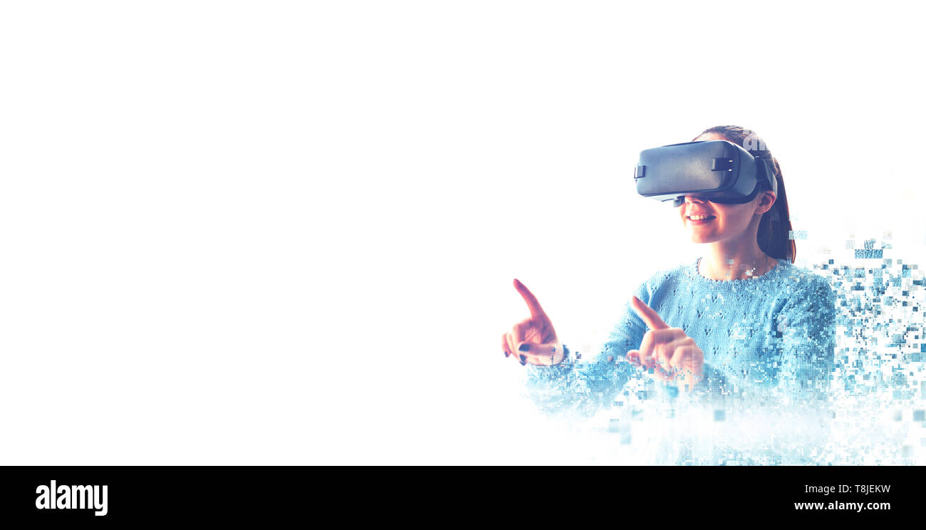 The woman with glasses of virtual reality. Future technology concept