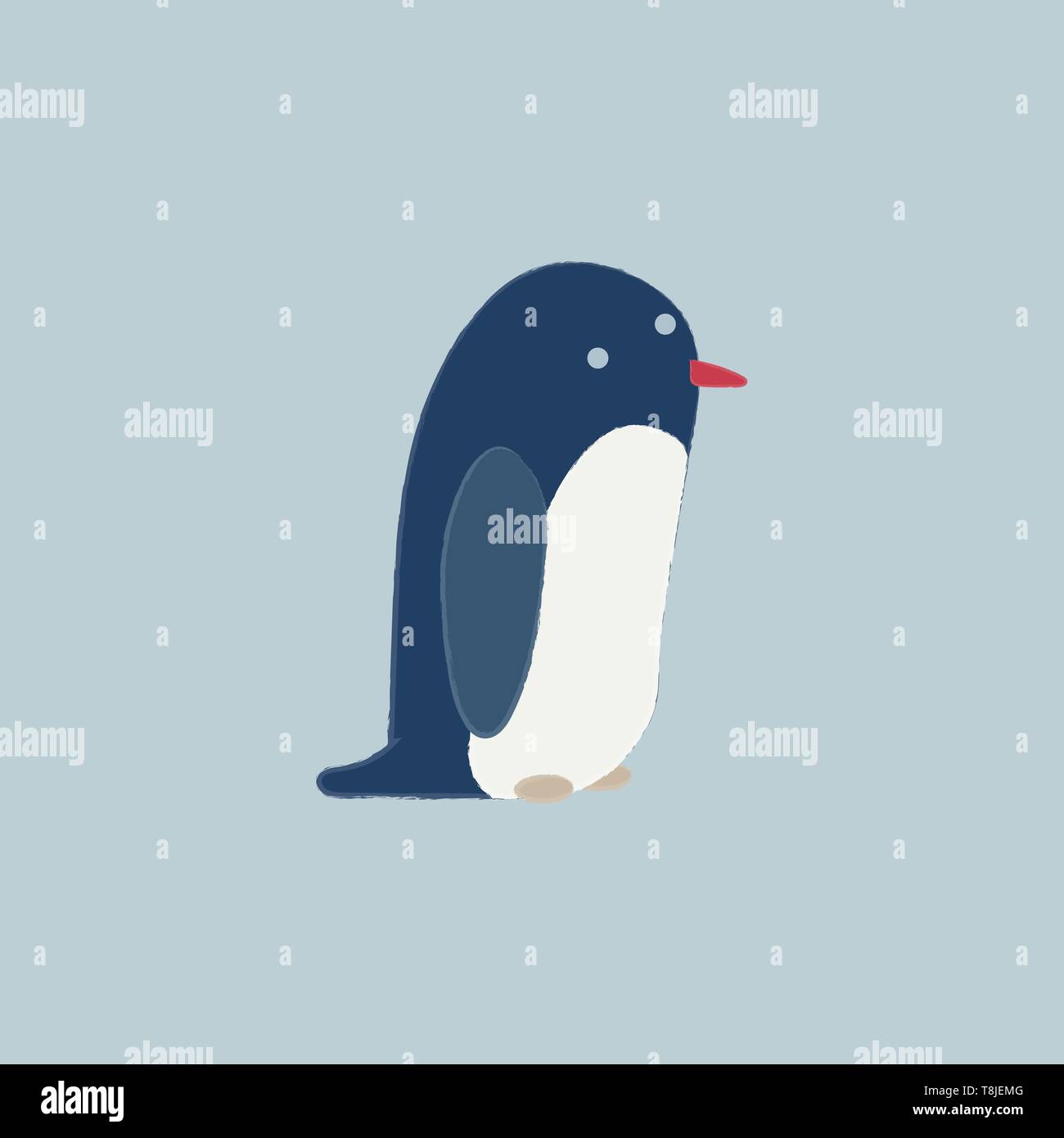 Fat little penguin, two small eyes, one pointed nose, vector, color drawing or illustration. Stock Vector