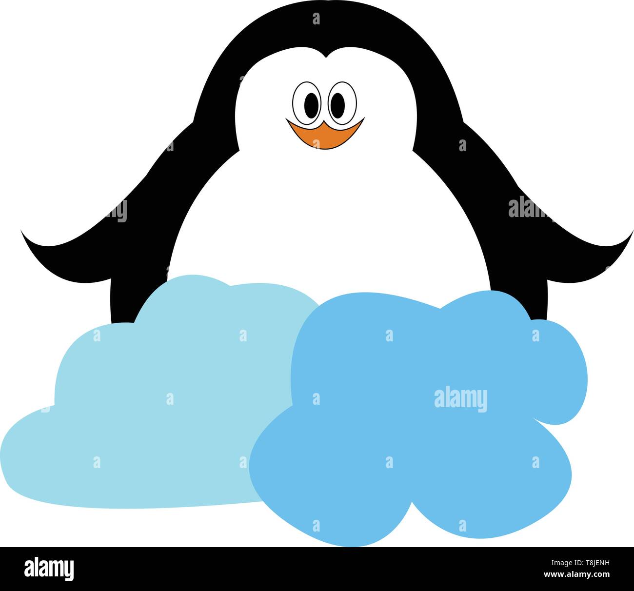 Small penguin with closed eyes, small nose, two legs, vector, color