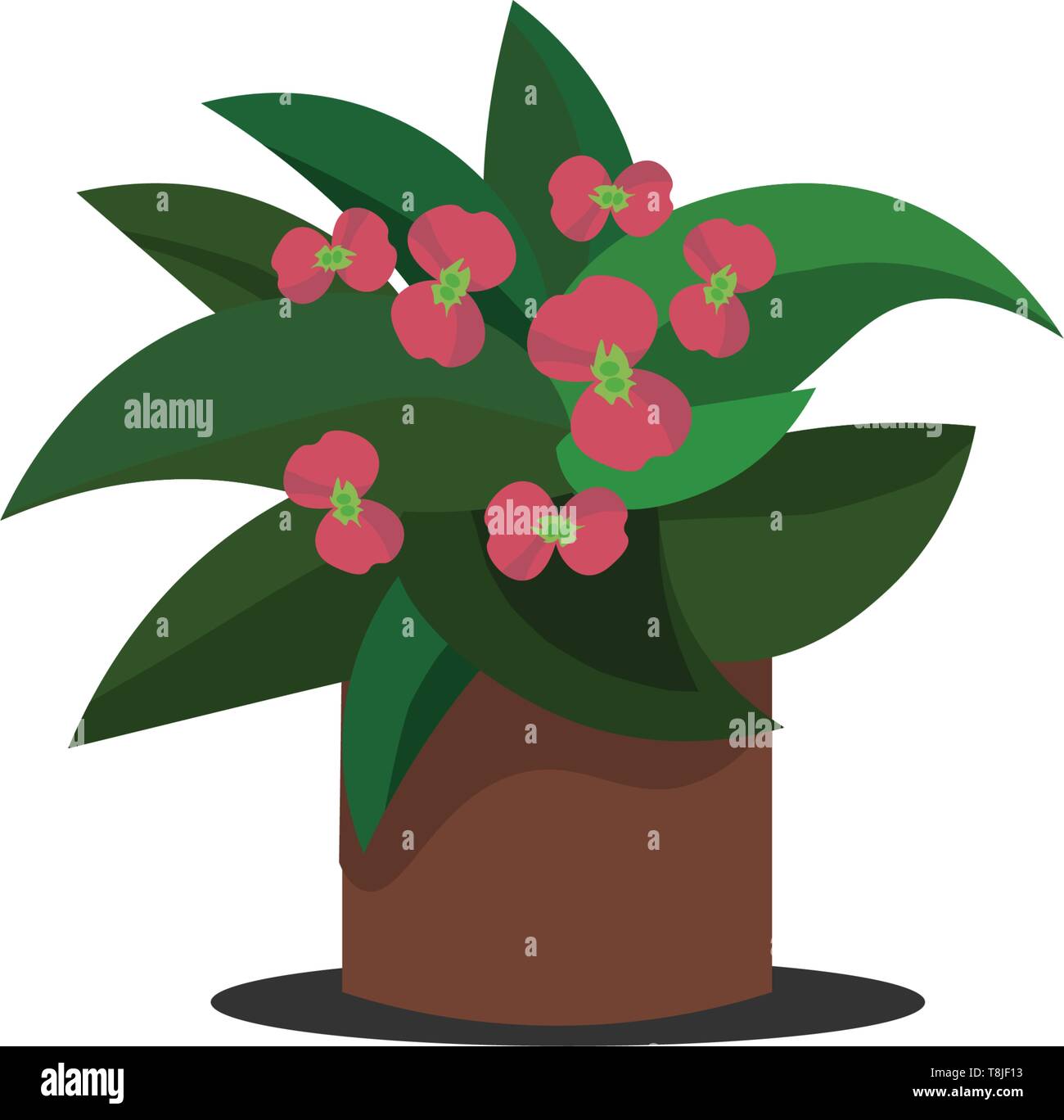 Pink Flowers With Green Leaves Kept In A Brown Colored Flower Vase