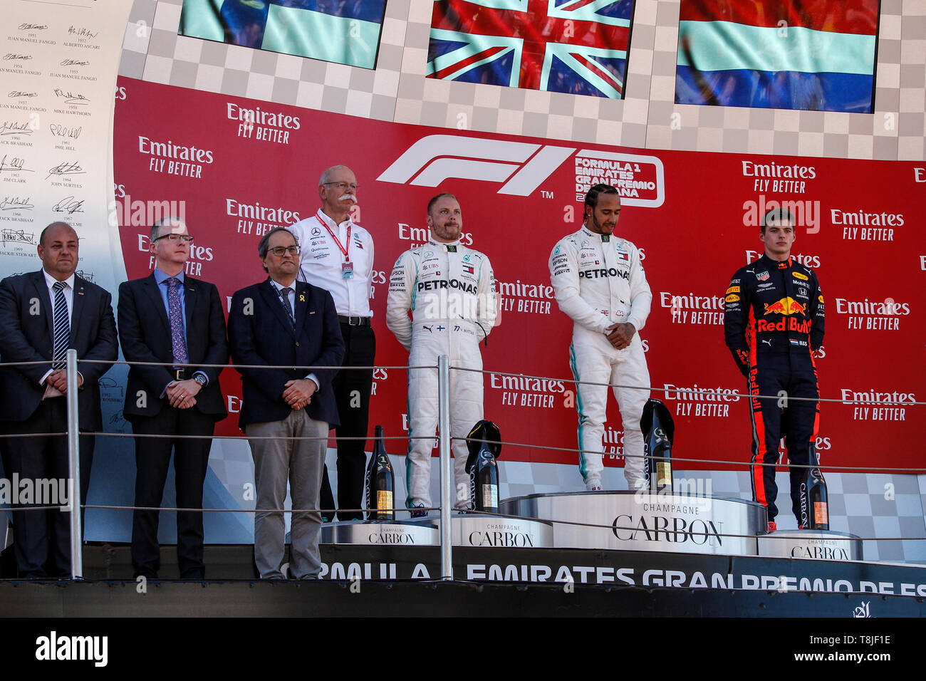 F1 World Champioship 2019. Grand Prix of Spain. Barcelona, 12 May. Max Verstappen, Red Bull, on the podium at Spanish Grand Prix. Stock Photo