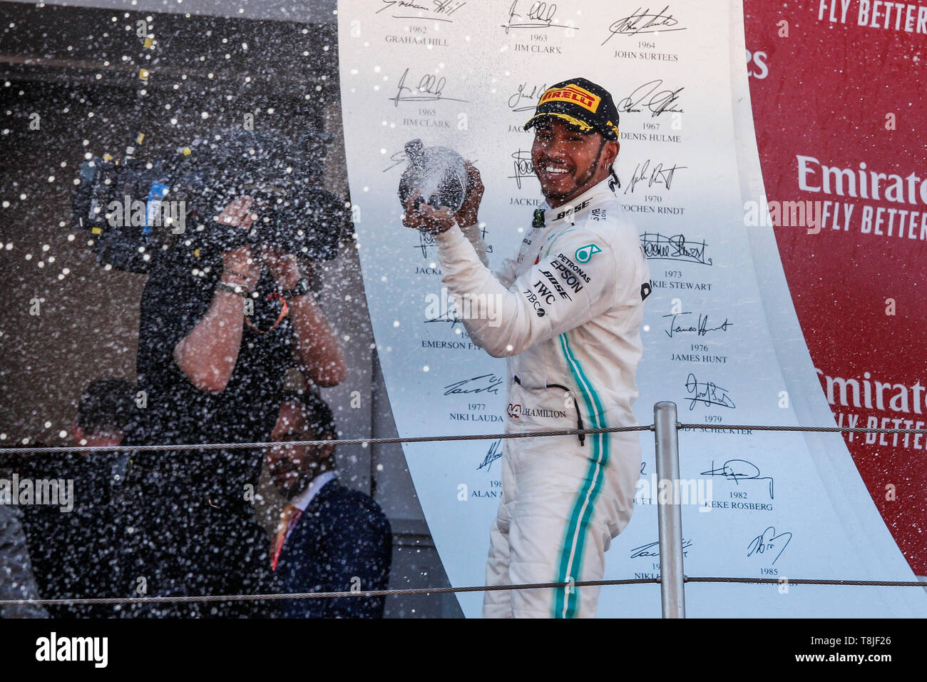 F1 World Champioship 2019. Grand Prix of Spain. Barcelona, 9-12 May 2019. Lewis Hamilton, Mercedes, celebrating the victory. Stock Photo