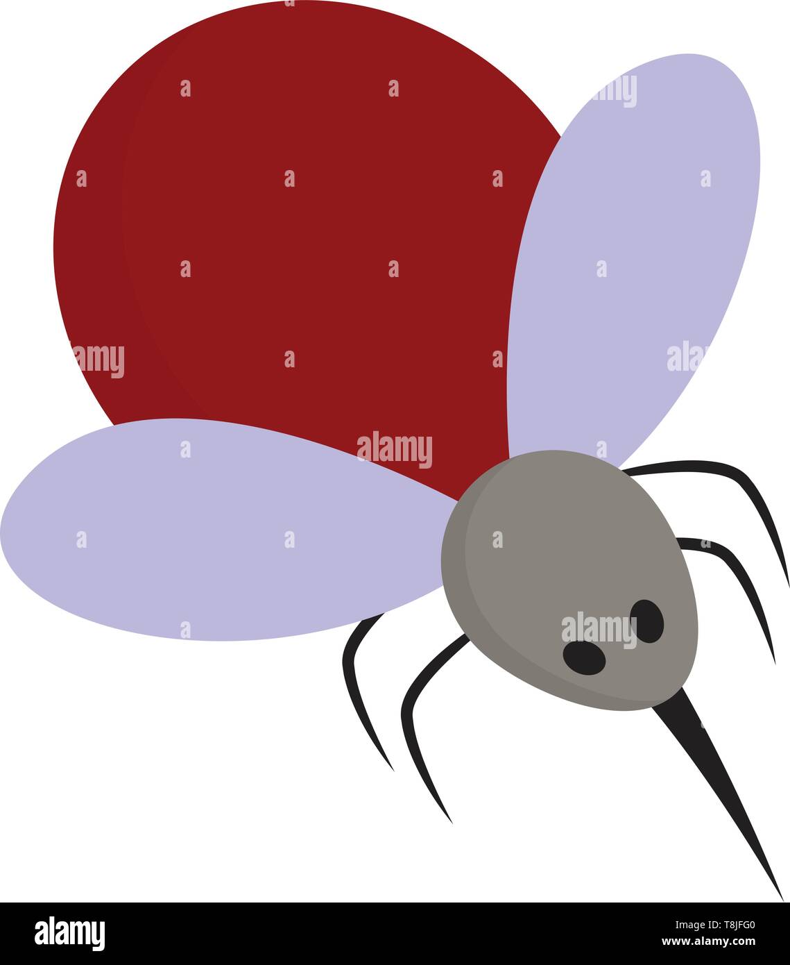 A mosquito red in color with two wings and a sharp sting, vector, color drawing or illustration. Stock Vector
