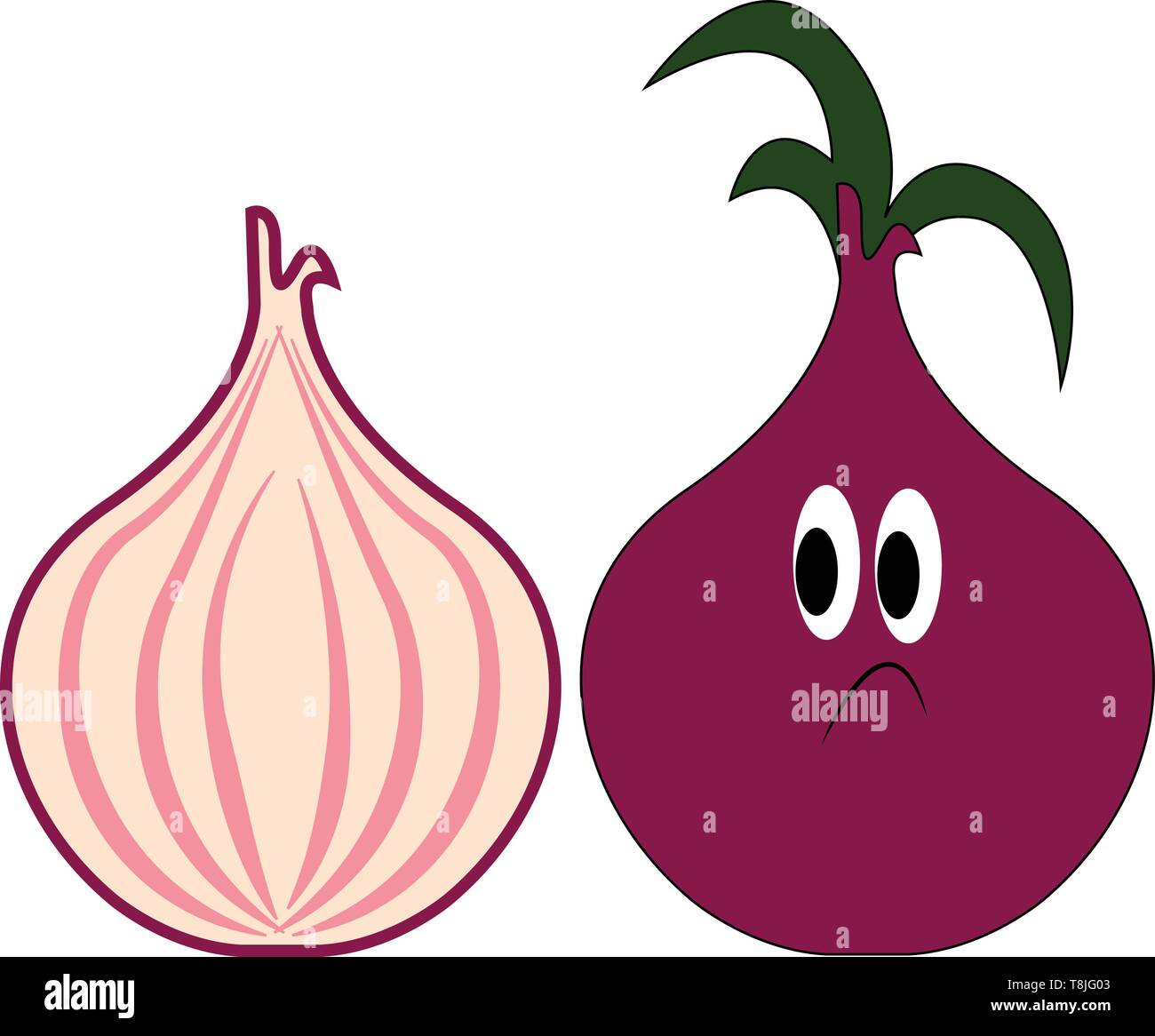 A purple colored onion with green stem, vector, color drawing or illustration Stock Vector Image