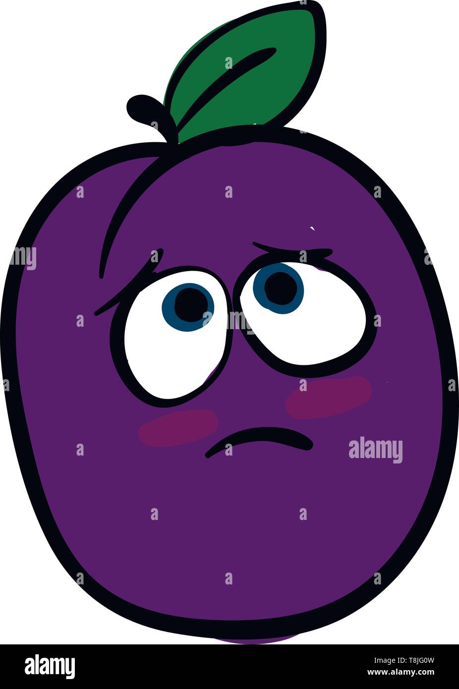 A purple colored plum with short stem, vector, color drawing or illustration. Stock Vector