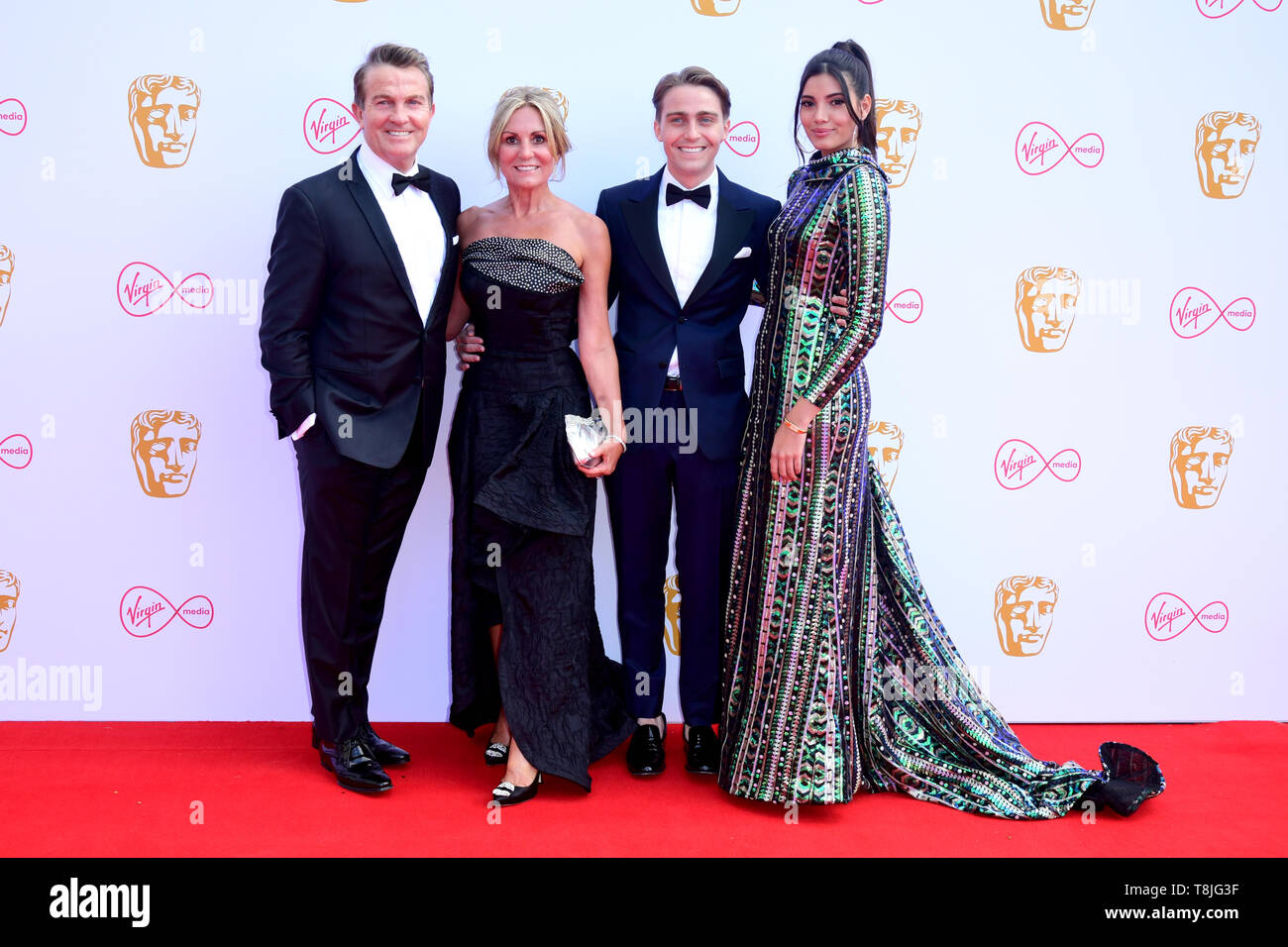 Bradley Walsh, Donna Derby, Barney Walsh and Stephanie Del Valle Diaz attending the Virgin Media BAFTA TV awards, held at the Royal Festival Hall in London. Stock Photo