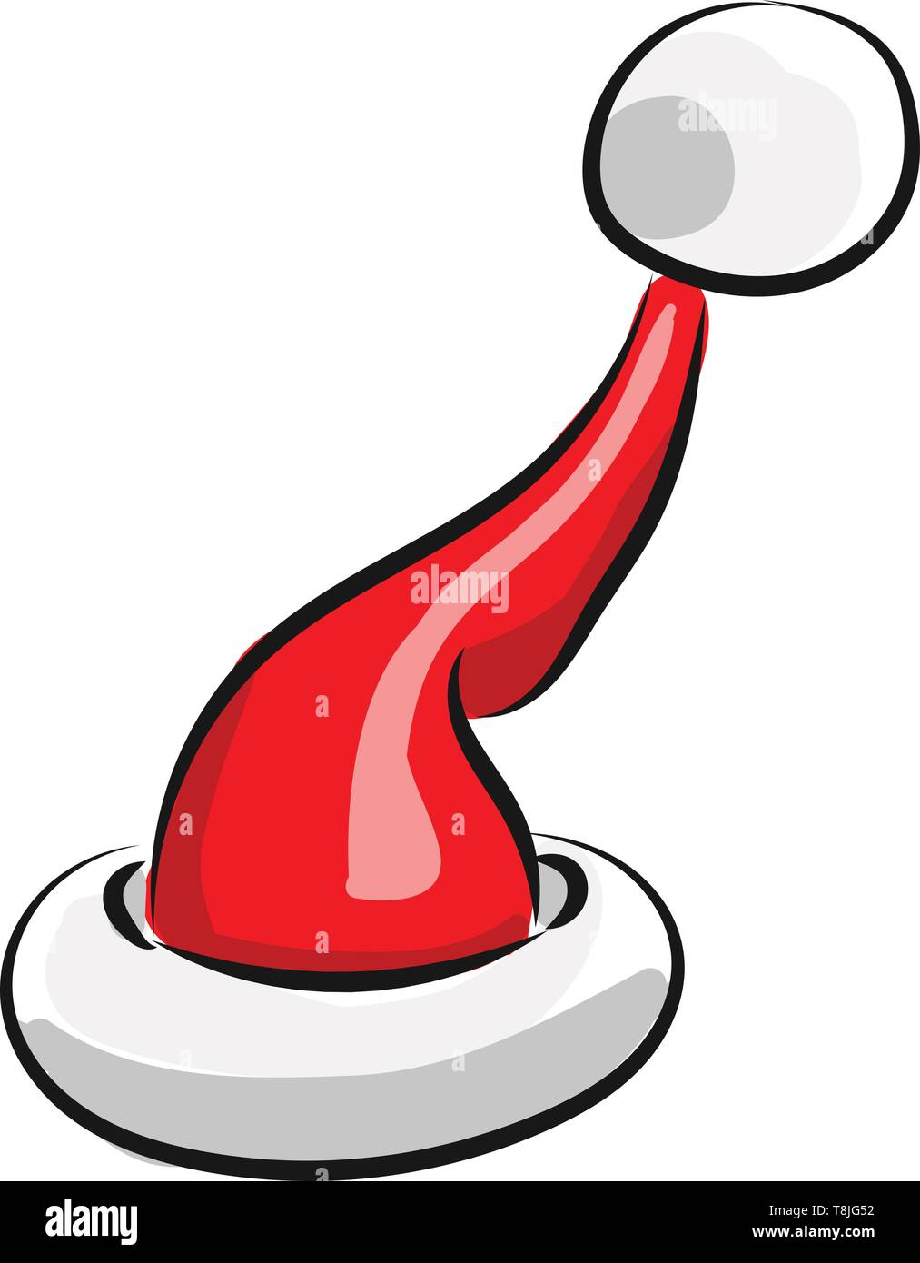 A red Santa clause hat with a white fluffy ball on top, vector, color drawing or illustration. Stock Vector