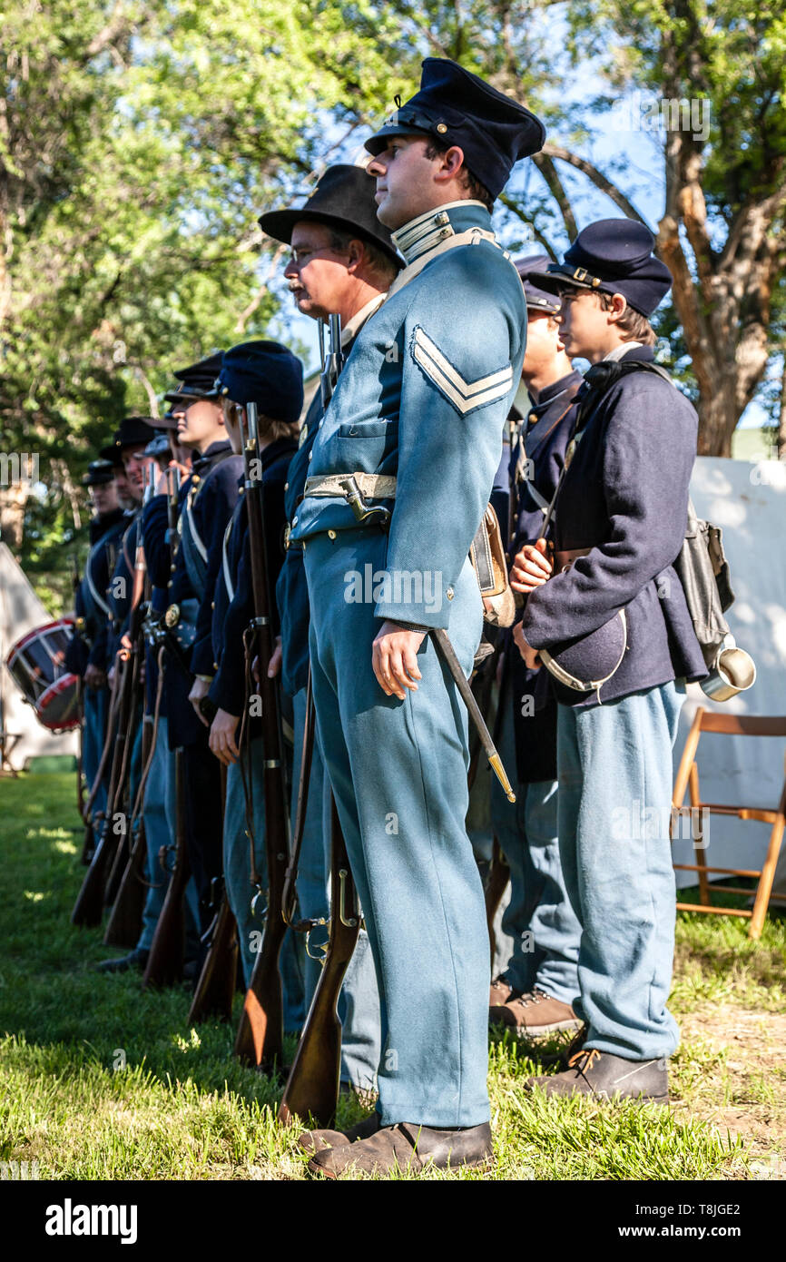 Civil War Era Union soldier reenactors at attention, Fort Stanton Live ...