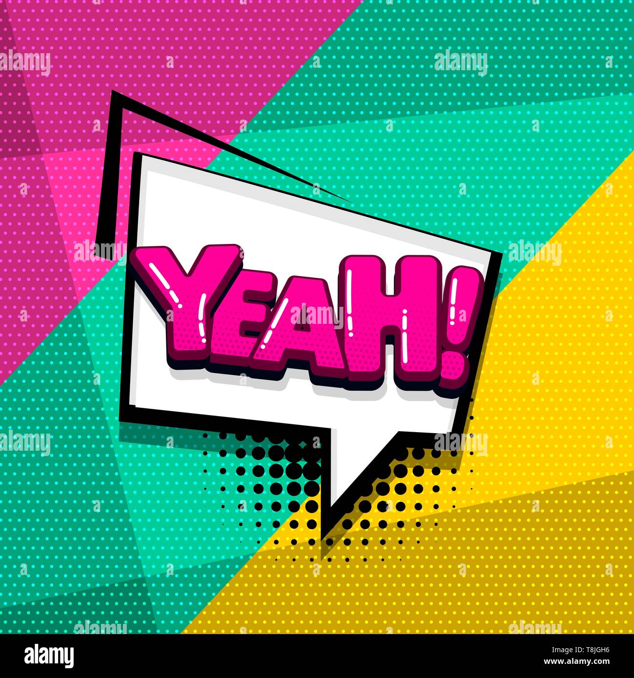 Yeah yes comic text sound effects pop art style. Vector speech bubble