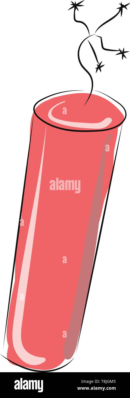 Red colored firework with black thread to be lit, vector, color drawing ...