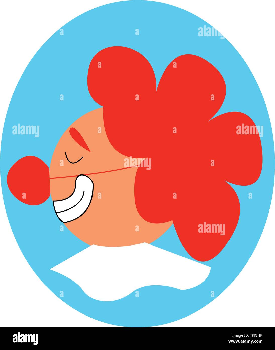 A clown with a big red nose and red hair with a big smile on his face ...