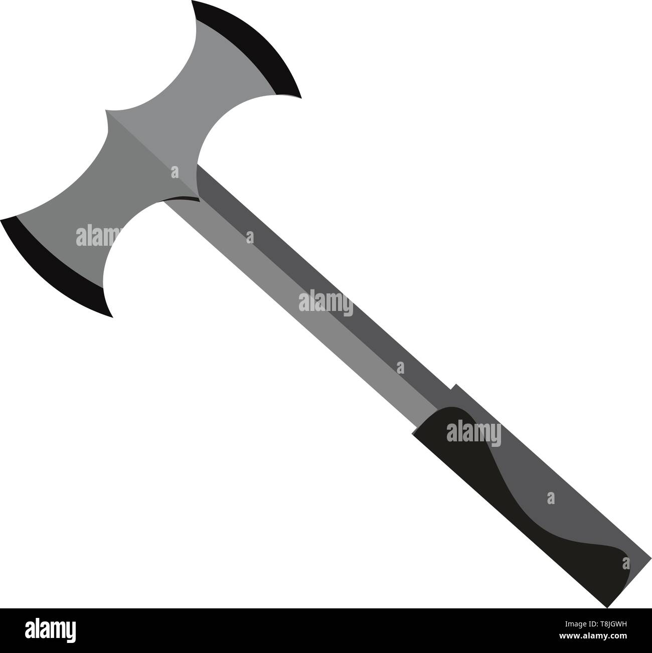 A long silver axe, vector, color drawing or illustration Stock Vector
