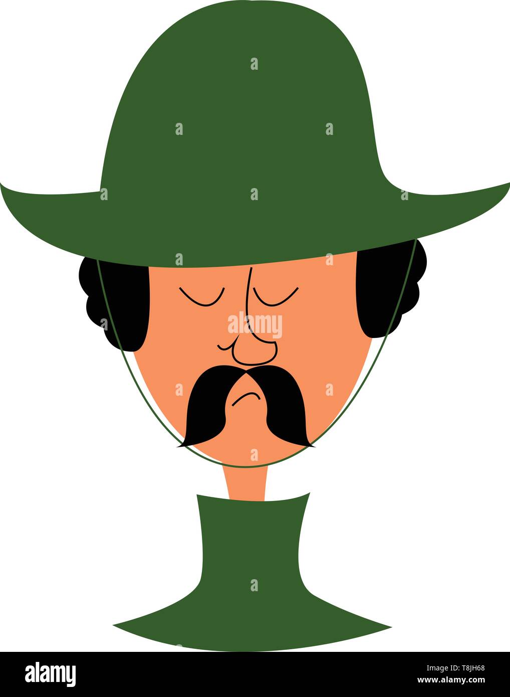 A Man With Black Mustache With Curly Hair With Green Cap Eyes