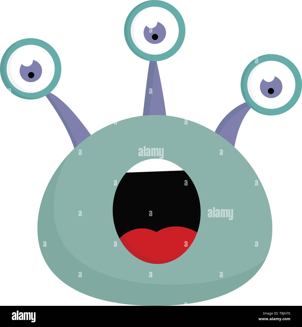 A blue eyed monster, with mouth open wide, with red tongue, vector, color drawing or illustration. Stock Vector