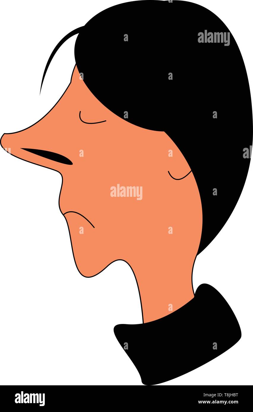 A Guy In A Black Shirt With A Long Pointy Nose And Black Hair