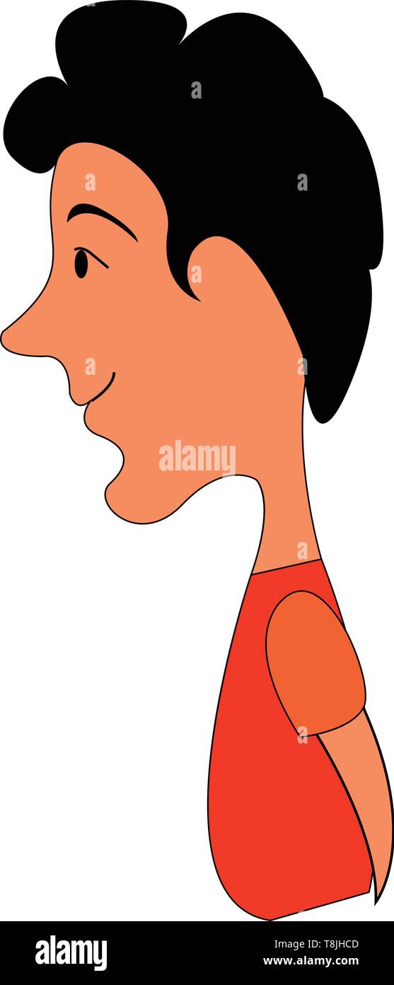 Guy In A Red Shirt With Orange Sleeves And Curly Hair Vector