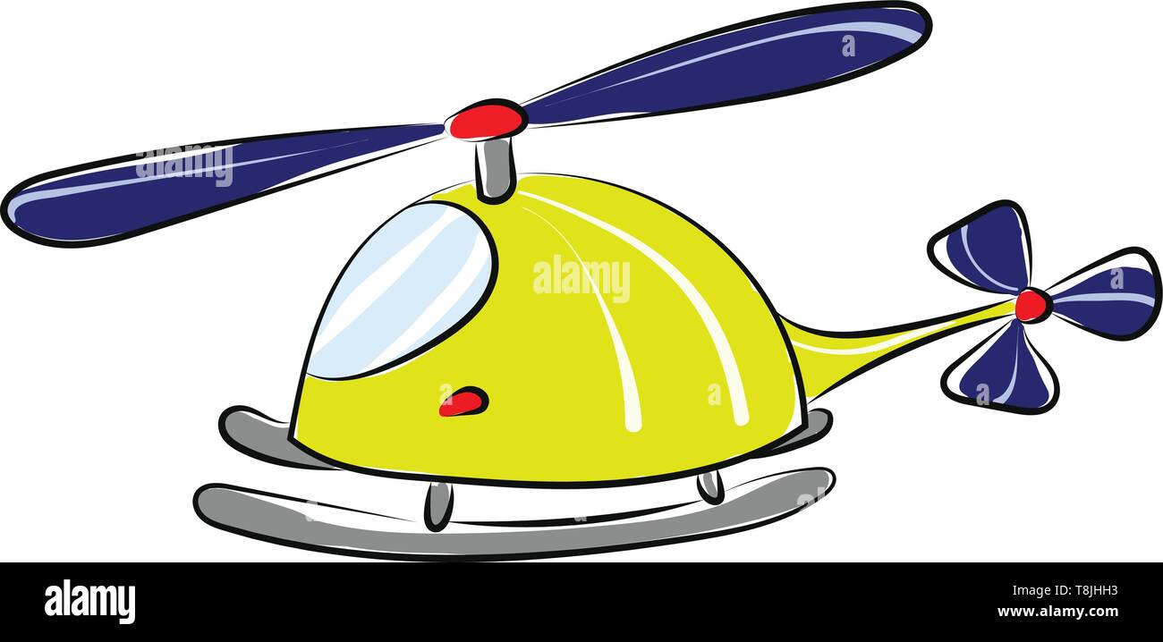 A yellow helicopter with blue rotor blades, vector, color drawing or