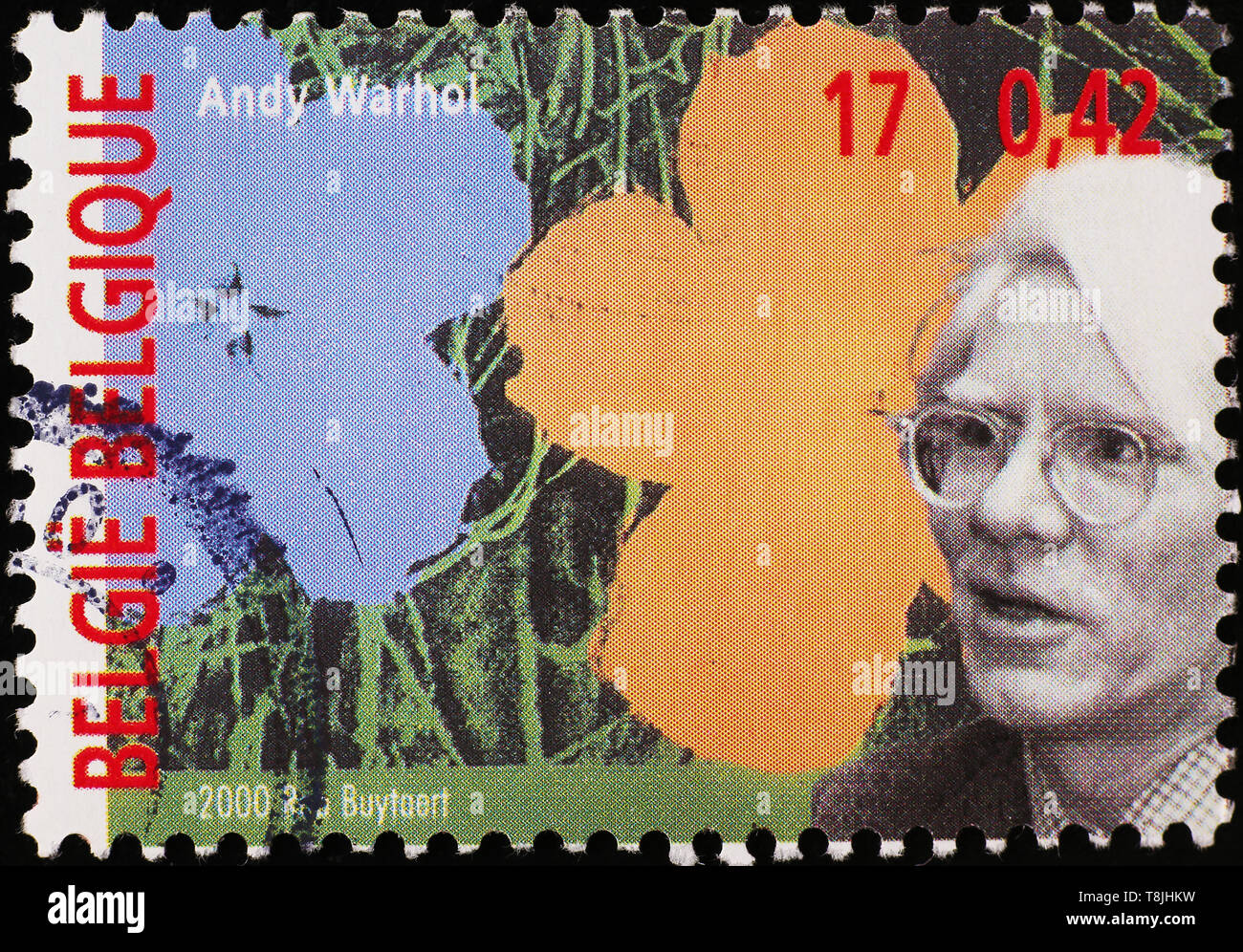 Portrait of Andy Warhol on postage stamp Stock Photo