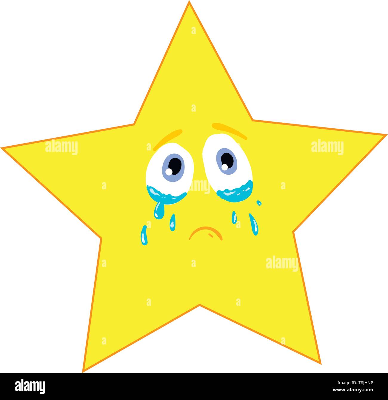 A crying yellow star, with tears on both eyes, looks sad, vector, color drawing or illustration. Stock Vector