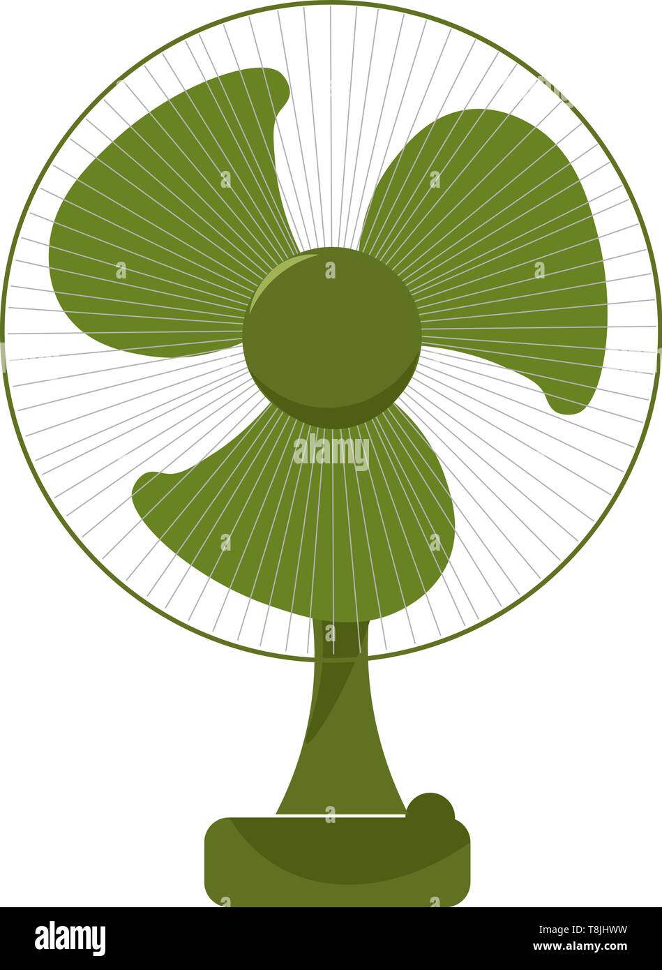 A picture of a green electric fan with three blades, vector, color