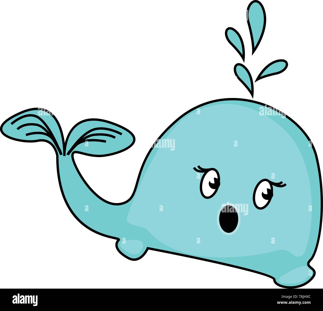 A blue fish cuty cit using its blow hole to spray water, vector, color drawing or illustration. Stock Vector