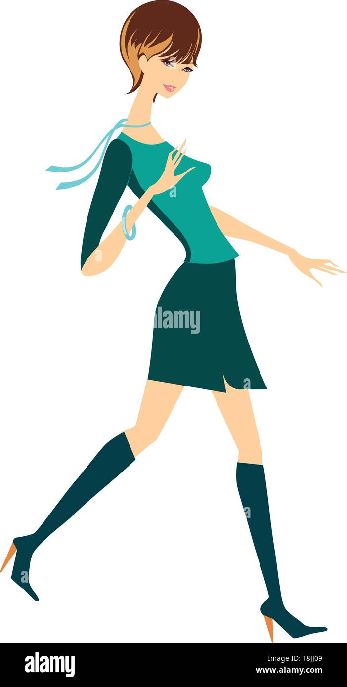 A Girl In Green Dress With Green Boots With Short Brown