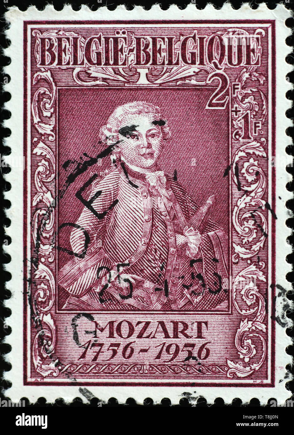 Portrait of Mozart on vintage postage stamp Stock Photo