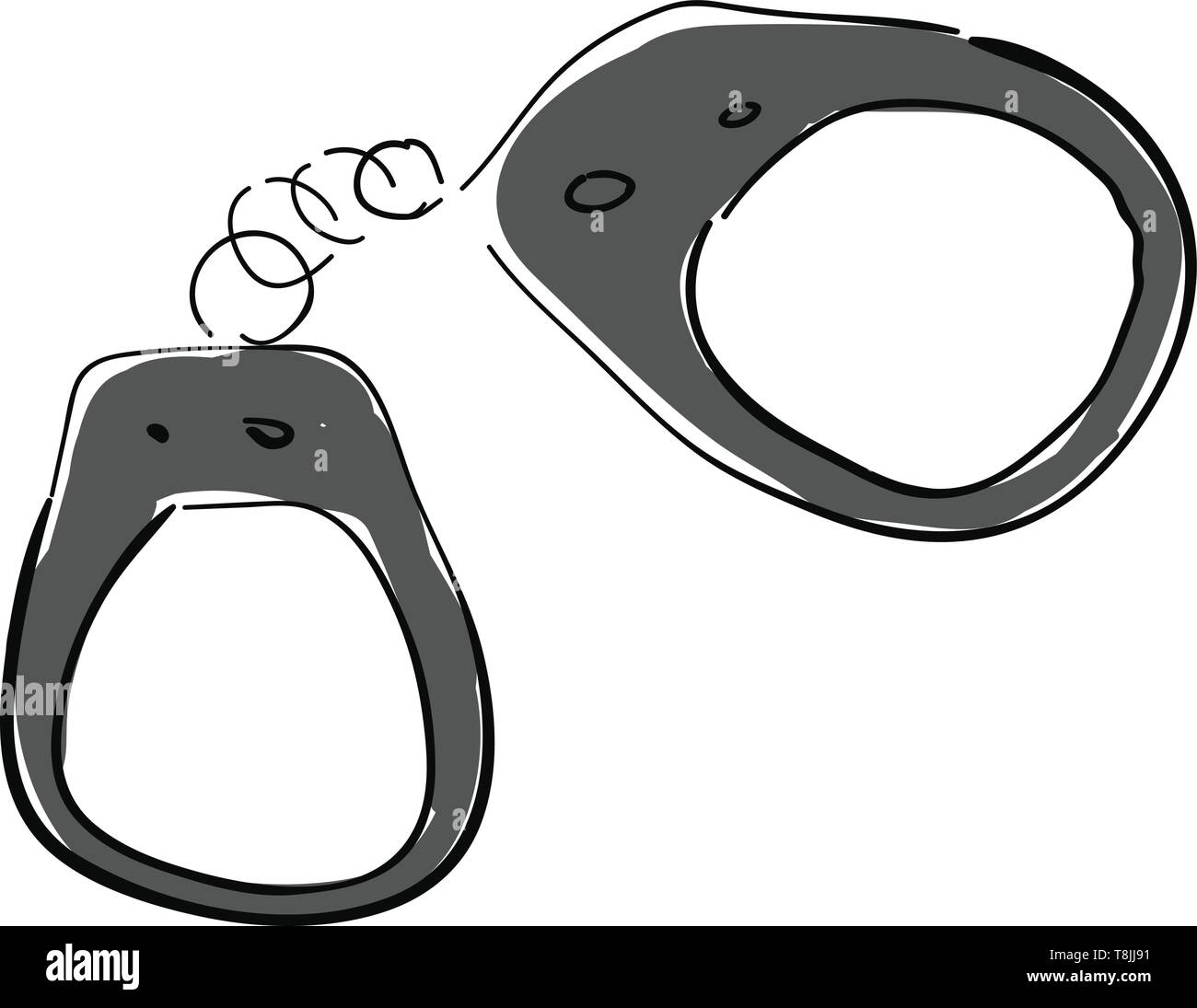 A gray handcuffs with chain, vector, color drawing or illustration
