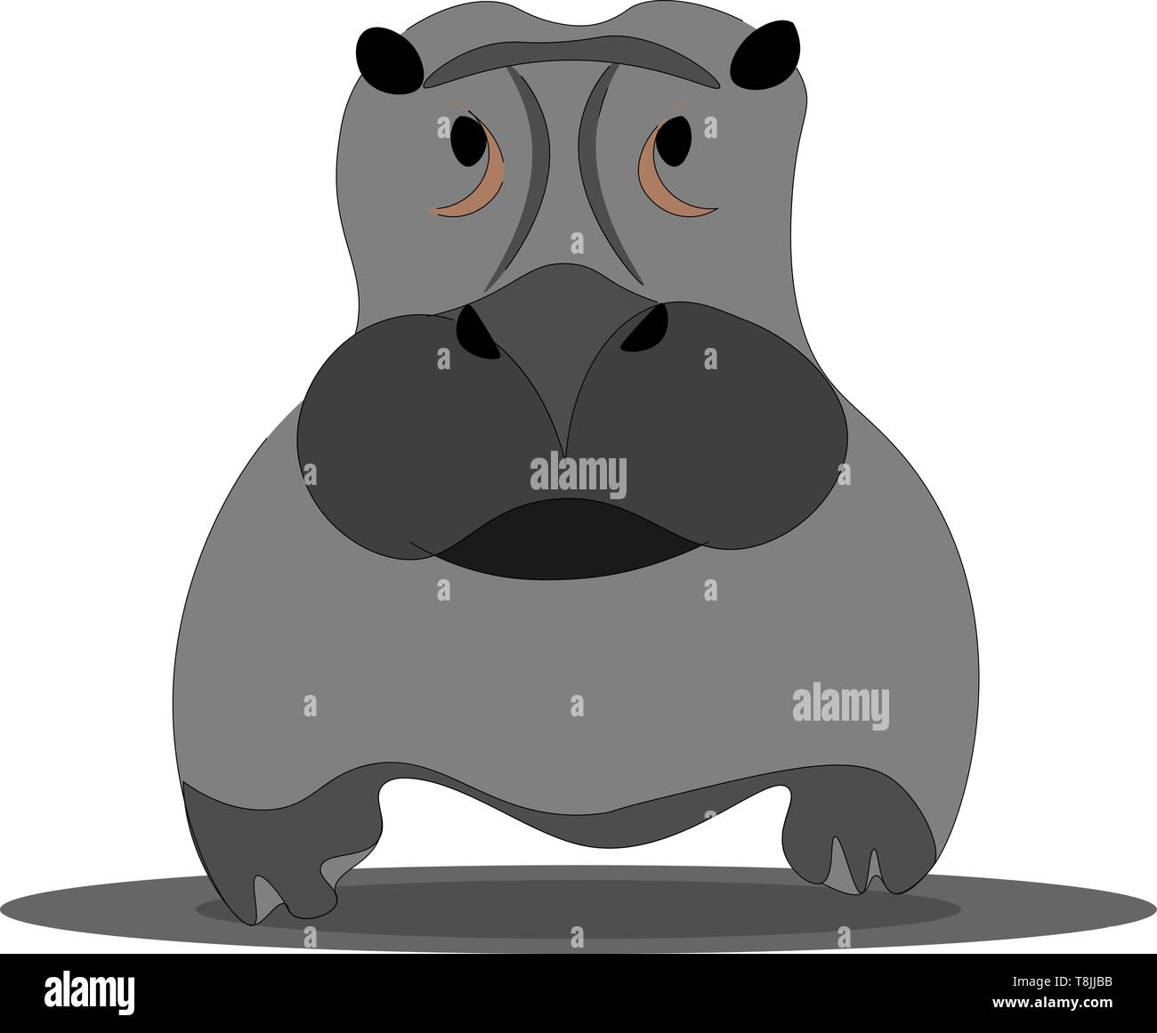 A Big Gray Hippopotamus Looking Straight With Black Nose And Mouth Vector Color Drawing Or 6237
