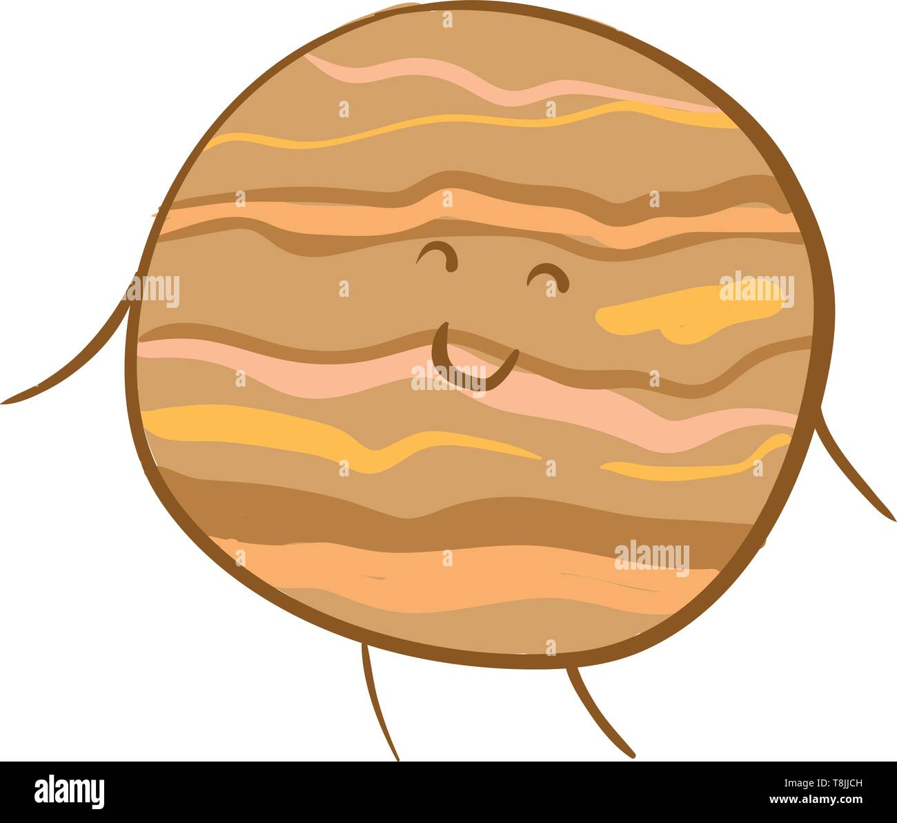 A brown Jupiter with smiling face, with arms and feet, vector