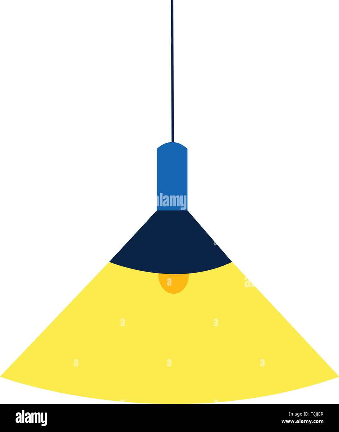A blue lamp with yellow light hanging from the ceiling, vector, color drawing or illustration. Stock Vector