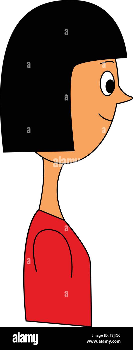 A Woman With Short Black Hair And A Long Neck In A Red Top Vector